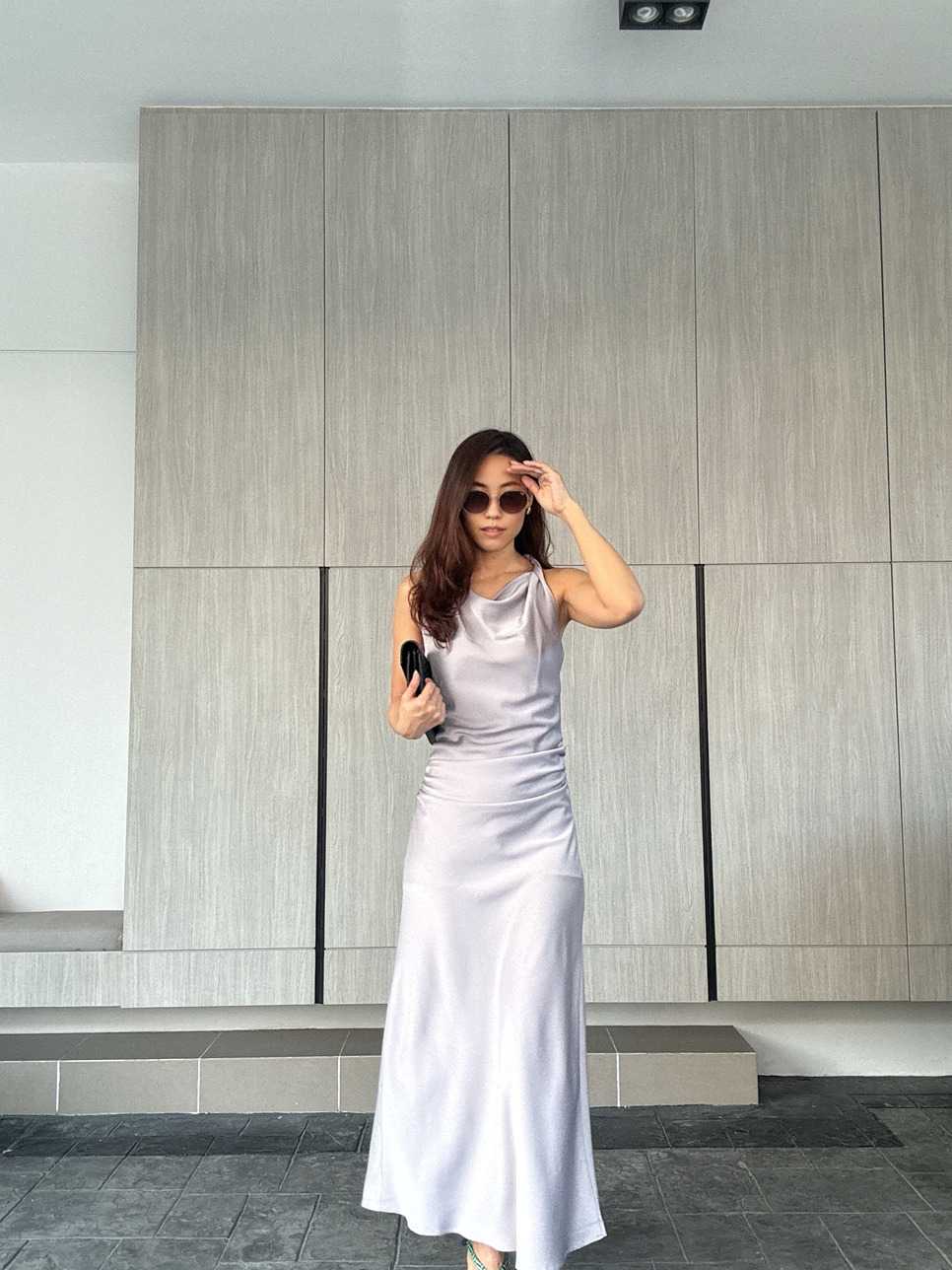 Starfall Dress สี Golden brown / Gray / Punch / Dusty pink เดรสซาติน เดรสออกงาน เดรสงานแต่ง