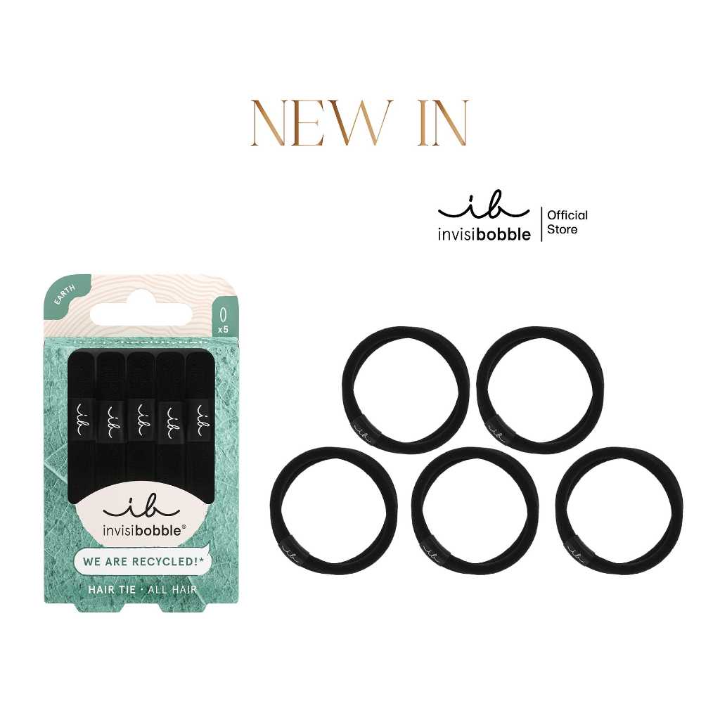 invisibobble ยางรัดผม ถนอมเส้นผม รุ่น Earth ยางรัดผมแบบผ้า สี Black (1 กล่องบรรจุ 5 ชิ้น)