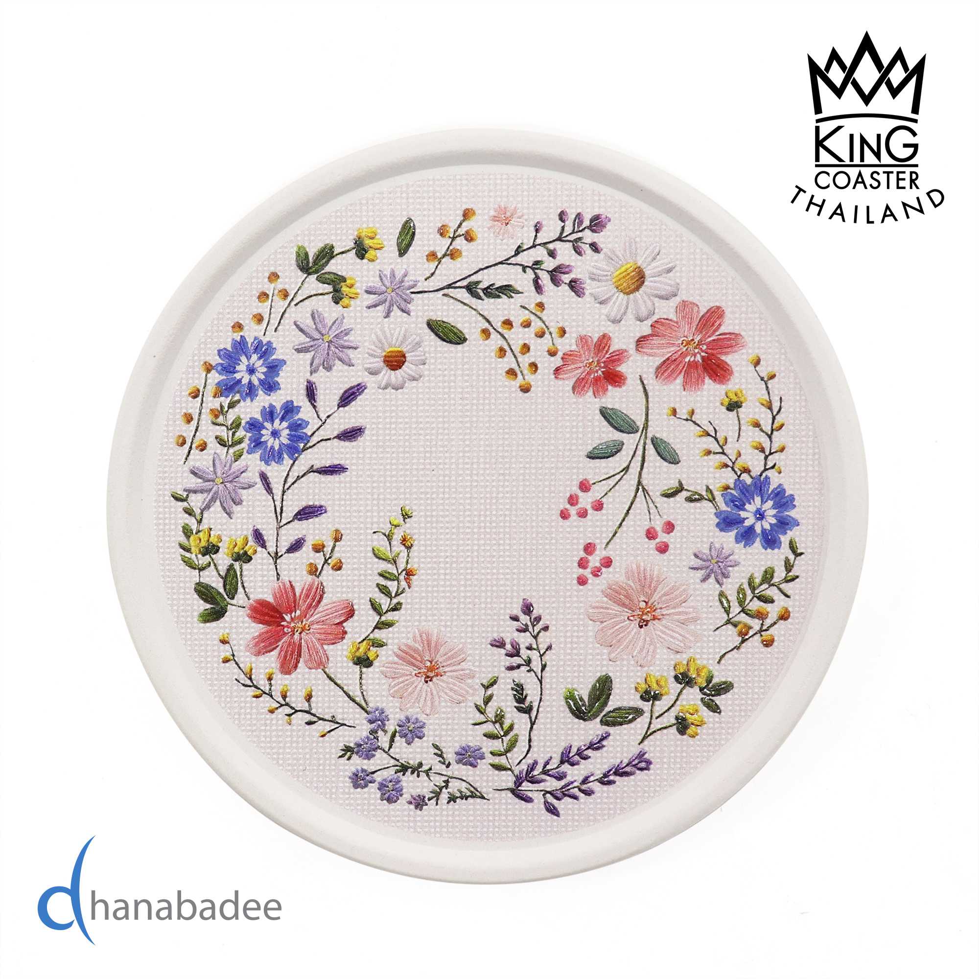 จานรองแก้ว ที่รองแก้วซับน้ำ R10109 จานรองแก้วดูดน้ำ ทรงกลมมีขอบ -FLOWER -11