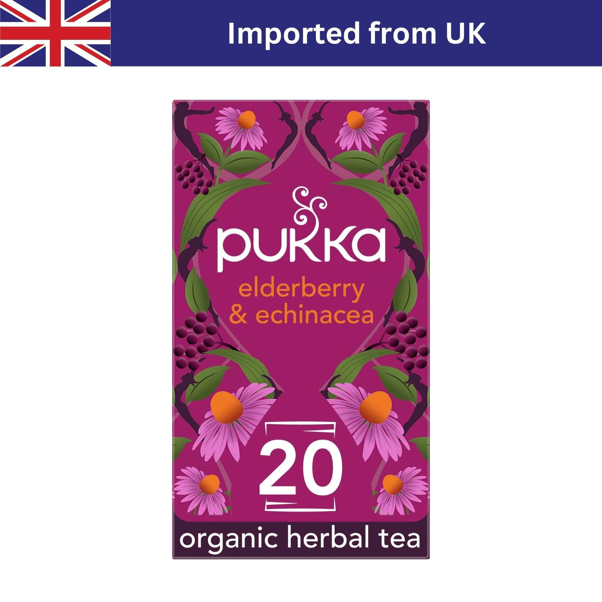 Pukka Organic Elderberry & Echinacea Herbal Tea (20 ซอง / 40g) ชาอังกฤษ ชาซอง ชาออร์แกนิก