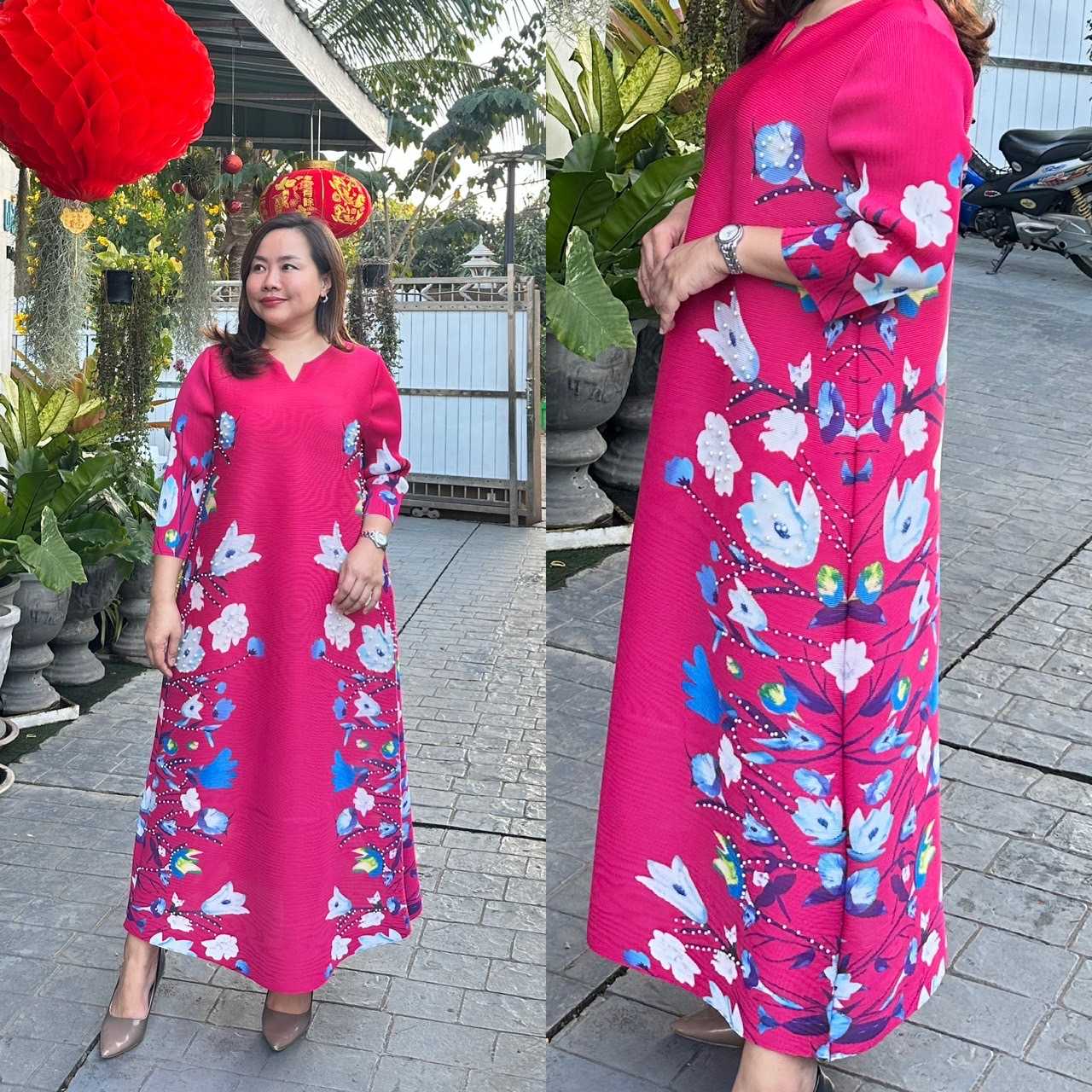 Pleatbynisa A632 เดรสอัดพลีท เนื้อผ้าPolyester100%