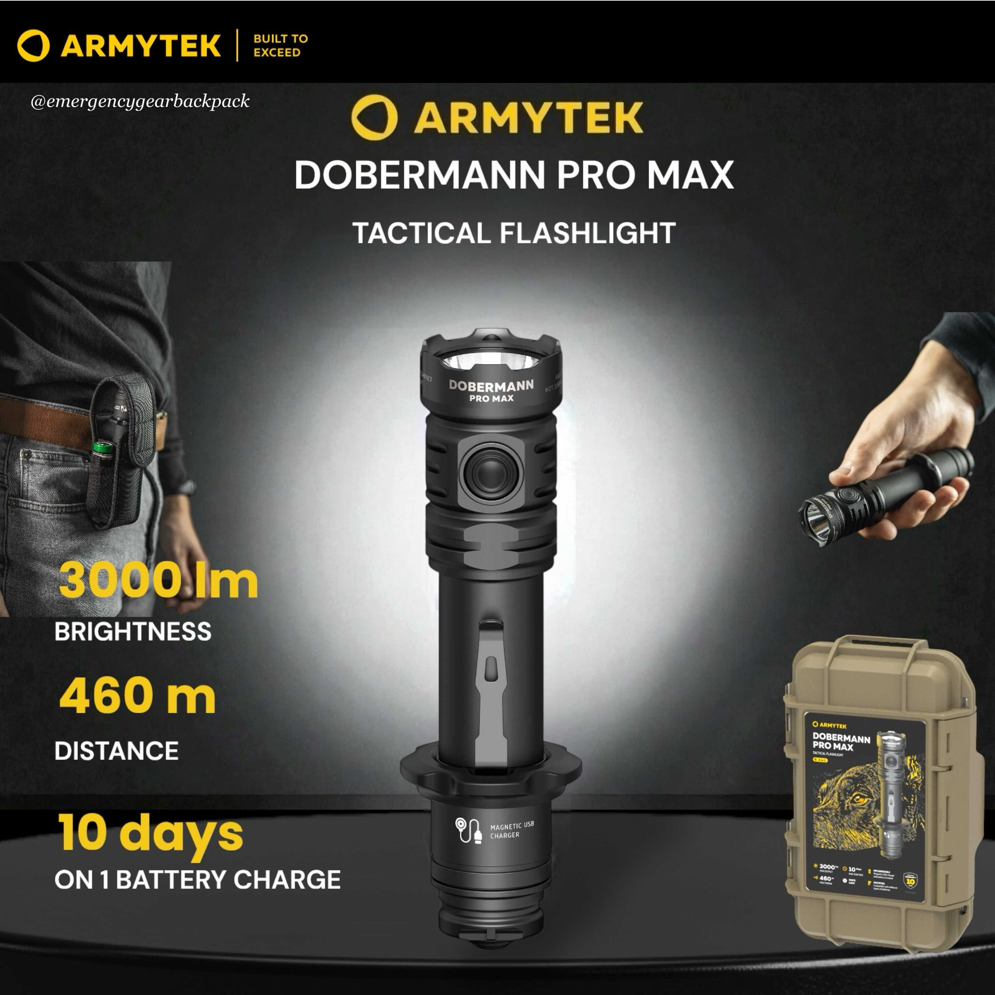 Armytek Dobermann Pro Max 3000 lm 460 m Tactical Flashlight