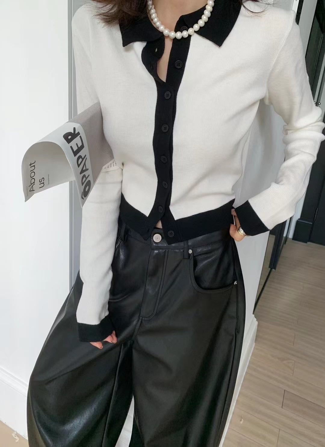 TWO TONE KNITED POLO CARDIGAN