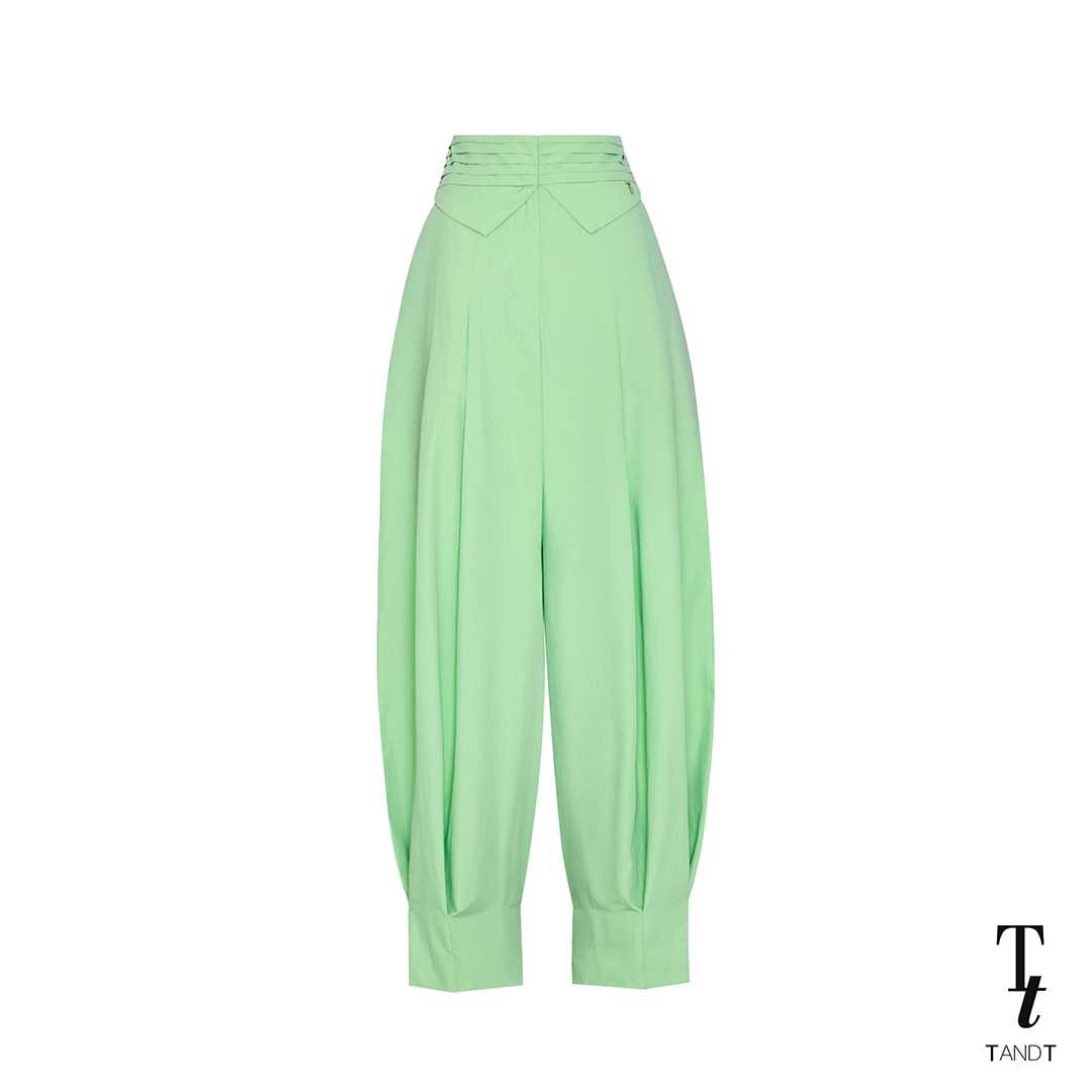 TandT - WHEELER GREEN PANTS - TUCK DETAILED ON WAIST HAREM PANTS