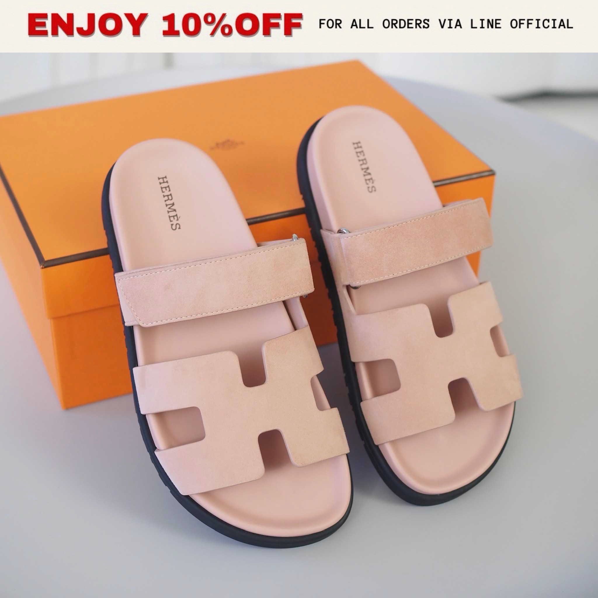 NEW! HERMES Chypre Sandals สี Nude Suede | Shoes
