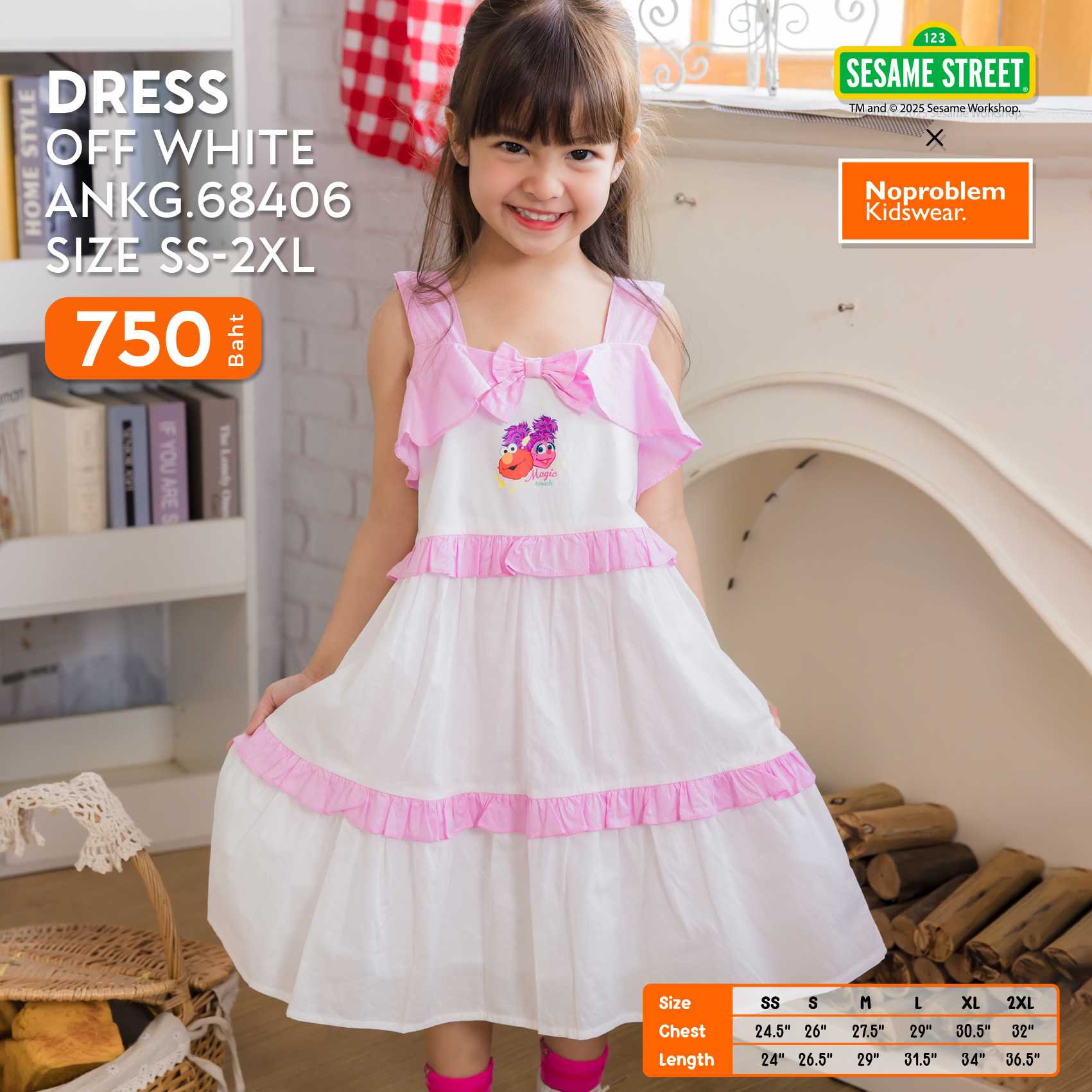 New Mini Dress ชุดเดรสเด็กหญิง ANKG.68406 Noproblem kidswear X SESAME  STREET