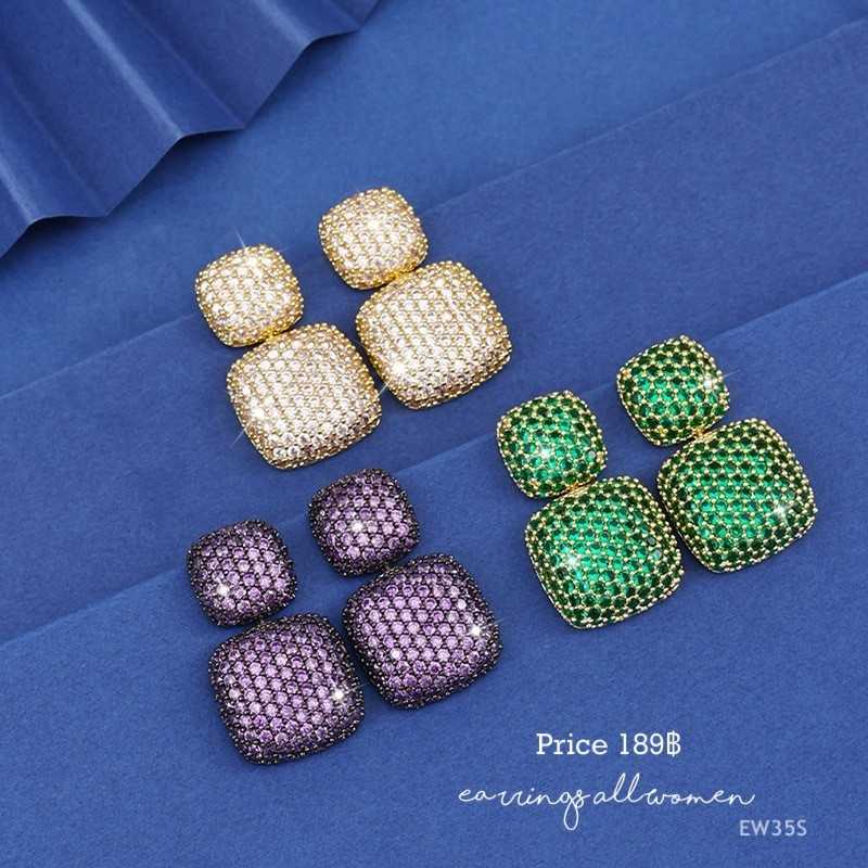 EW35S  ต่างหู สีเขียว สีทอง  เงิน925