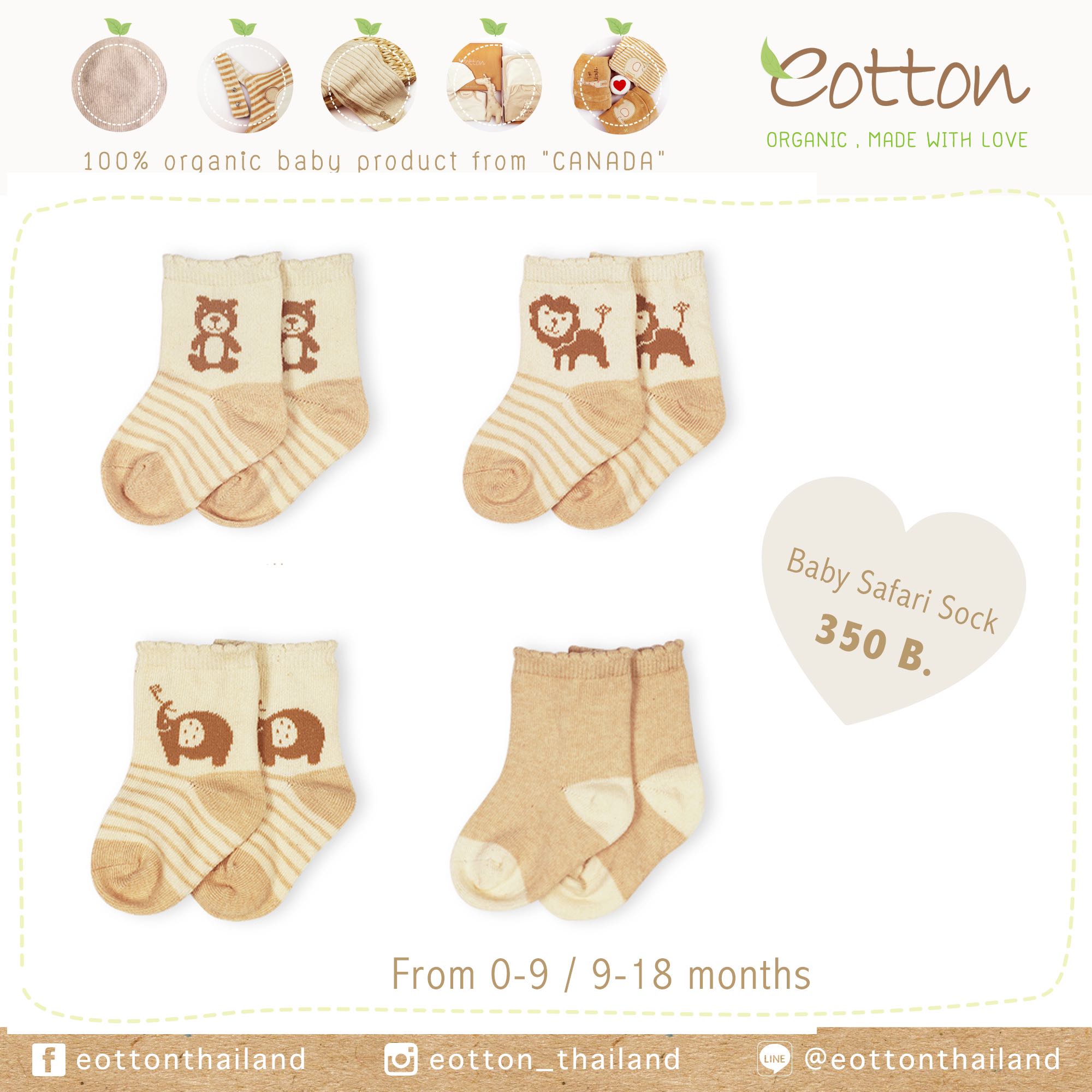 Classic Safari Sock ถุงเท้าออร์แกนิคลายสัตว์ ลายหมี /  สิงโต / ช้าง / เพลน   ( accessories )