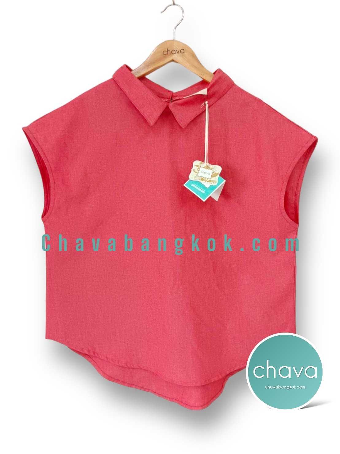 NEW!! เสื้อ Top / BLOUSE (สีชมพู) คอปก แขนกุด กระดุมหลัง