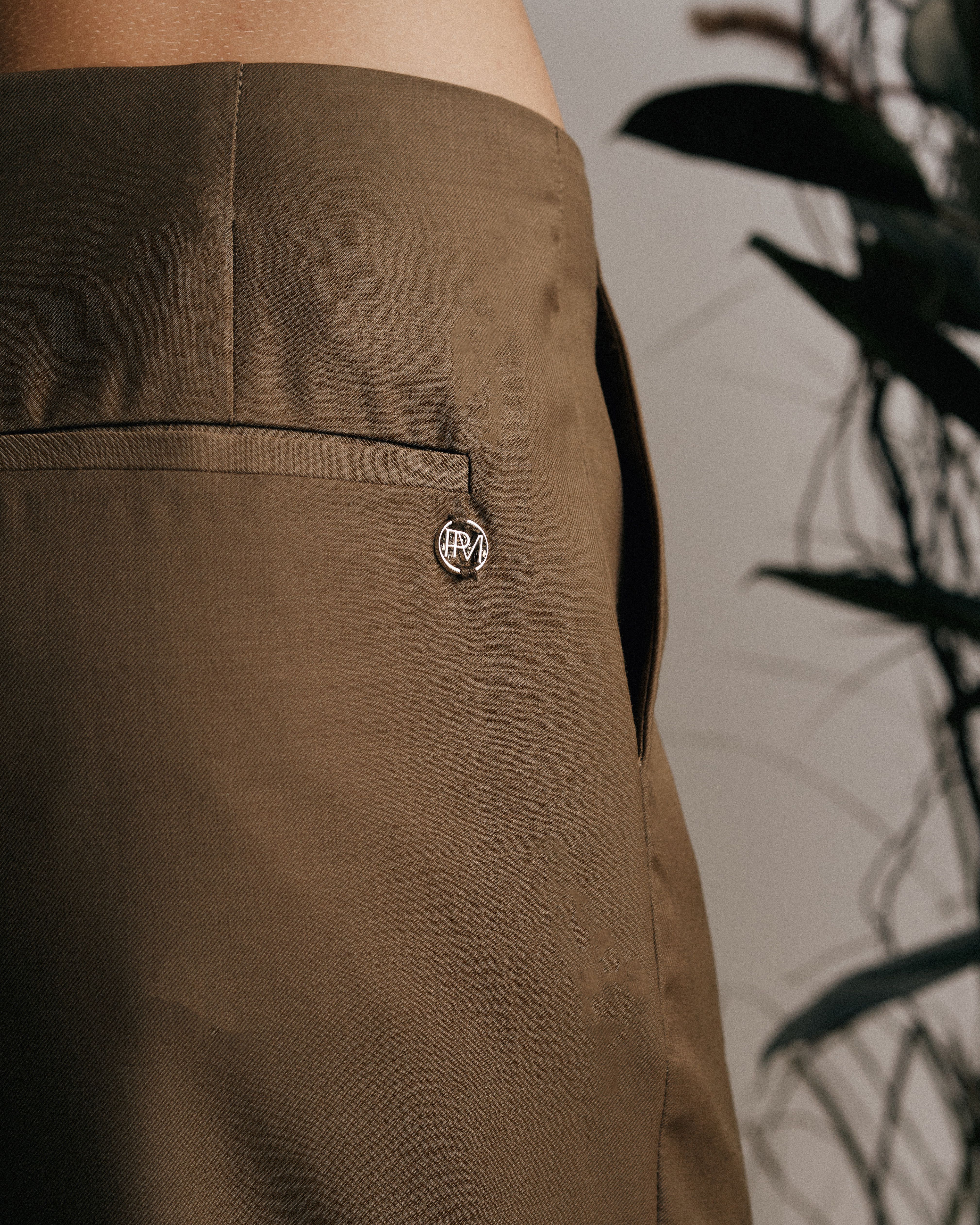 Brown Wool Blend High-Waisted Trousers