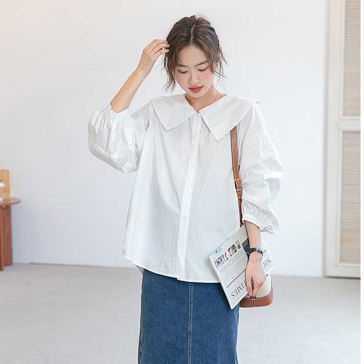 เชิ้ตทรง oversize แบบเรียบเก๋น่ารักมากๆหยิบใส่ได้ตลอด ผ้าคอตตอนเชิ้ตอย่างดี - สีขาว