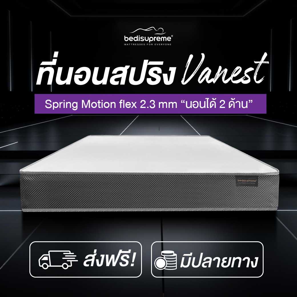 ที่นอนสปริง ระบบSpring Motion Flex 2.3 mm, เอกสิทธิ์เฉพาะ Bedisupreme หนา 8 นิ้ว รุ่น Vanest
