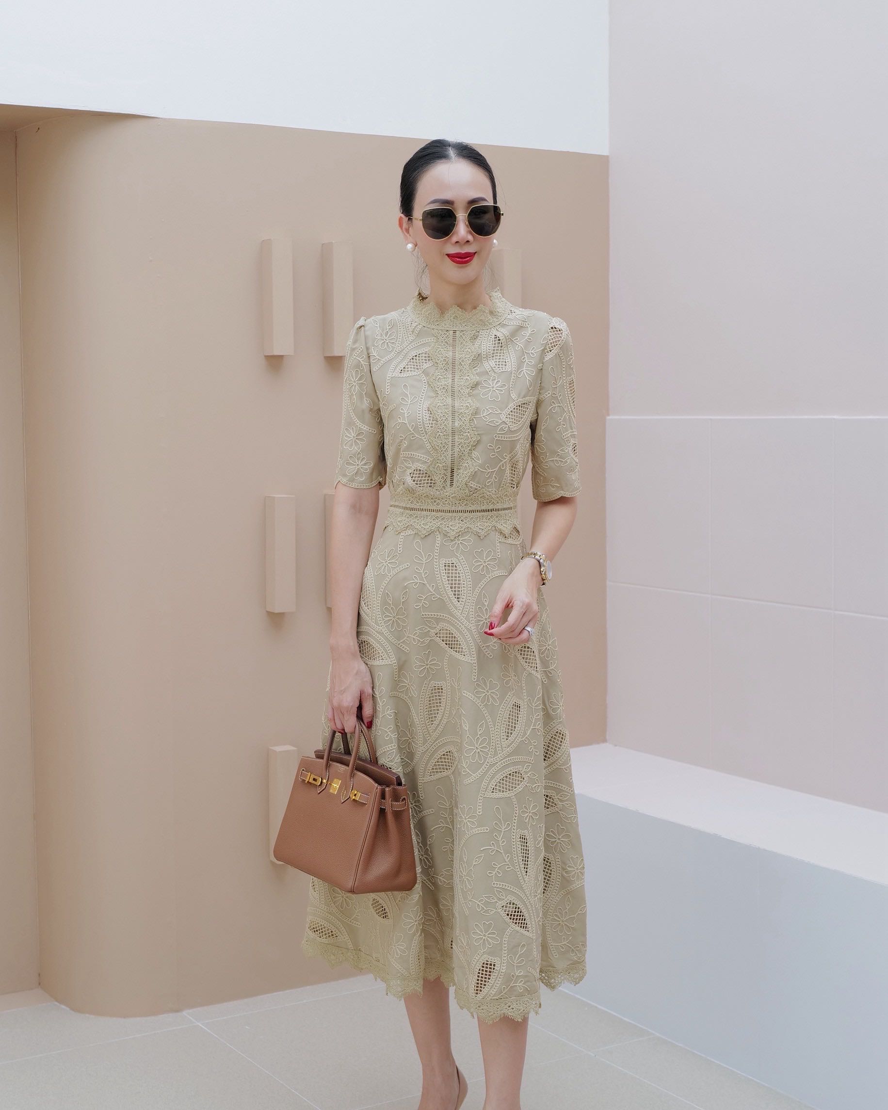 📌พร้อมส่ง…COTTON BEIGE BROWN LACE DRESS (P970009)