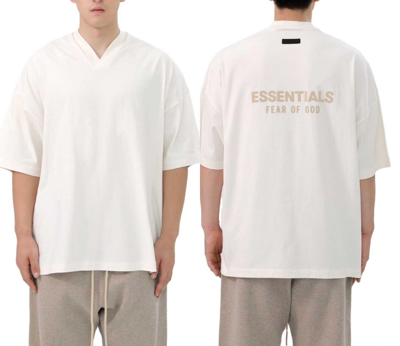 Essentials V-neck oversize​ T-shirt  มีลายด้านหลังอย่างเดียว​ 