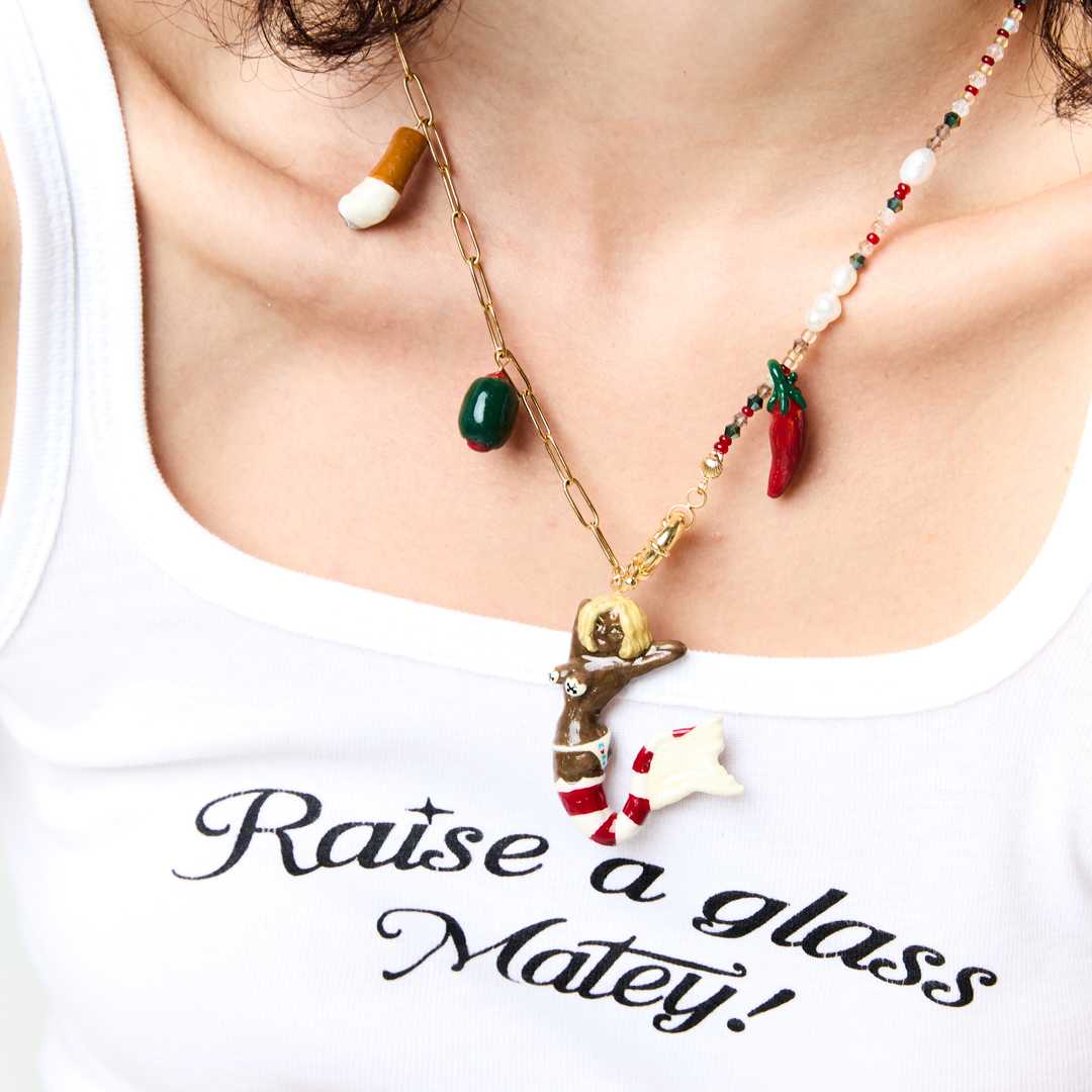 BLACKDOG BKK - SS2538 - Mermaid necklace (Hand made) - สร้อยโลหะและลูกปัดตกแต่งงานปั้นมือ