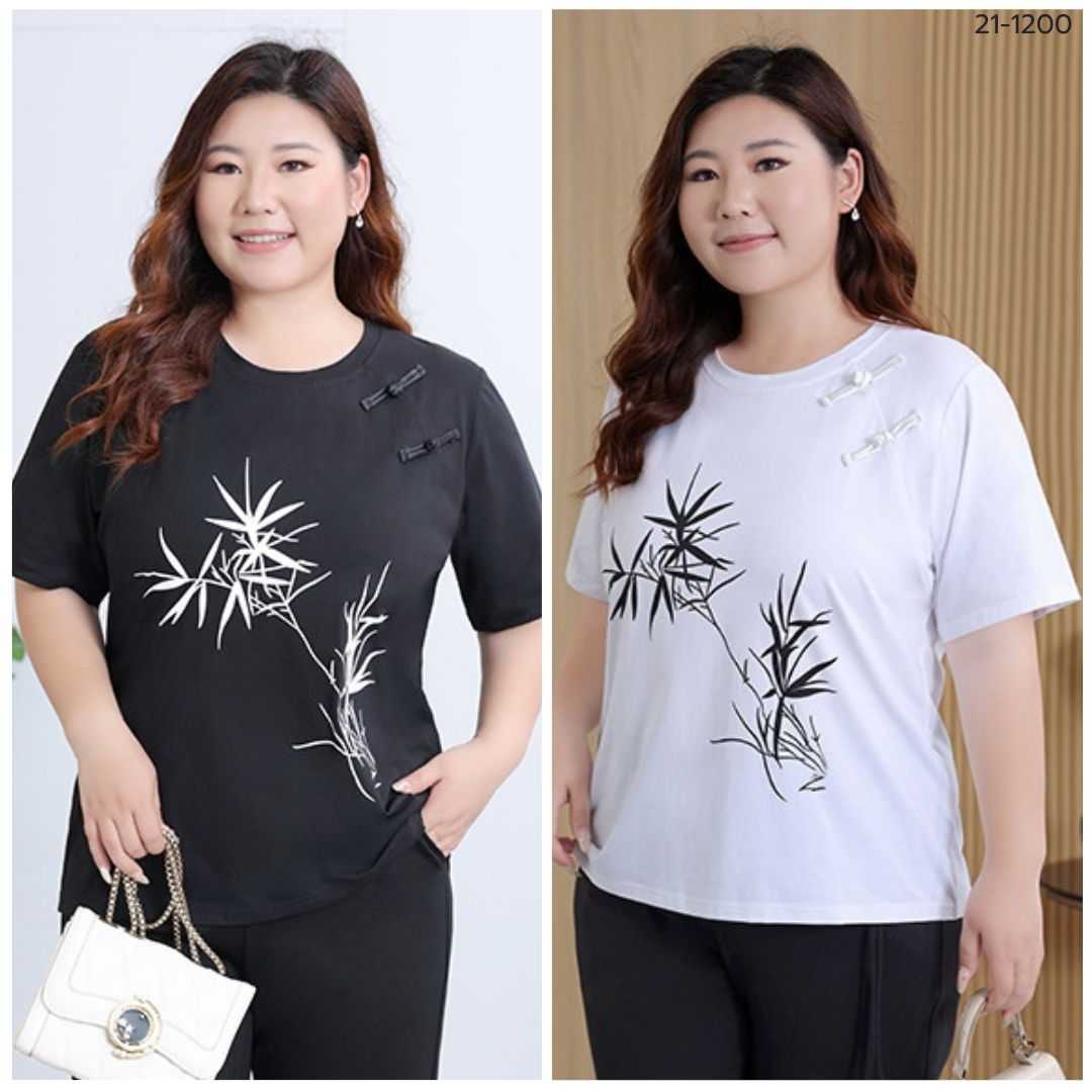 21-1200 เสื้อยืดคอกลม แต่งกระดุมจีน
