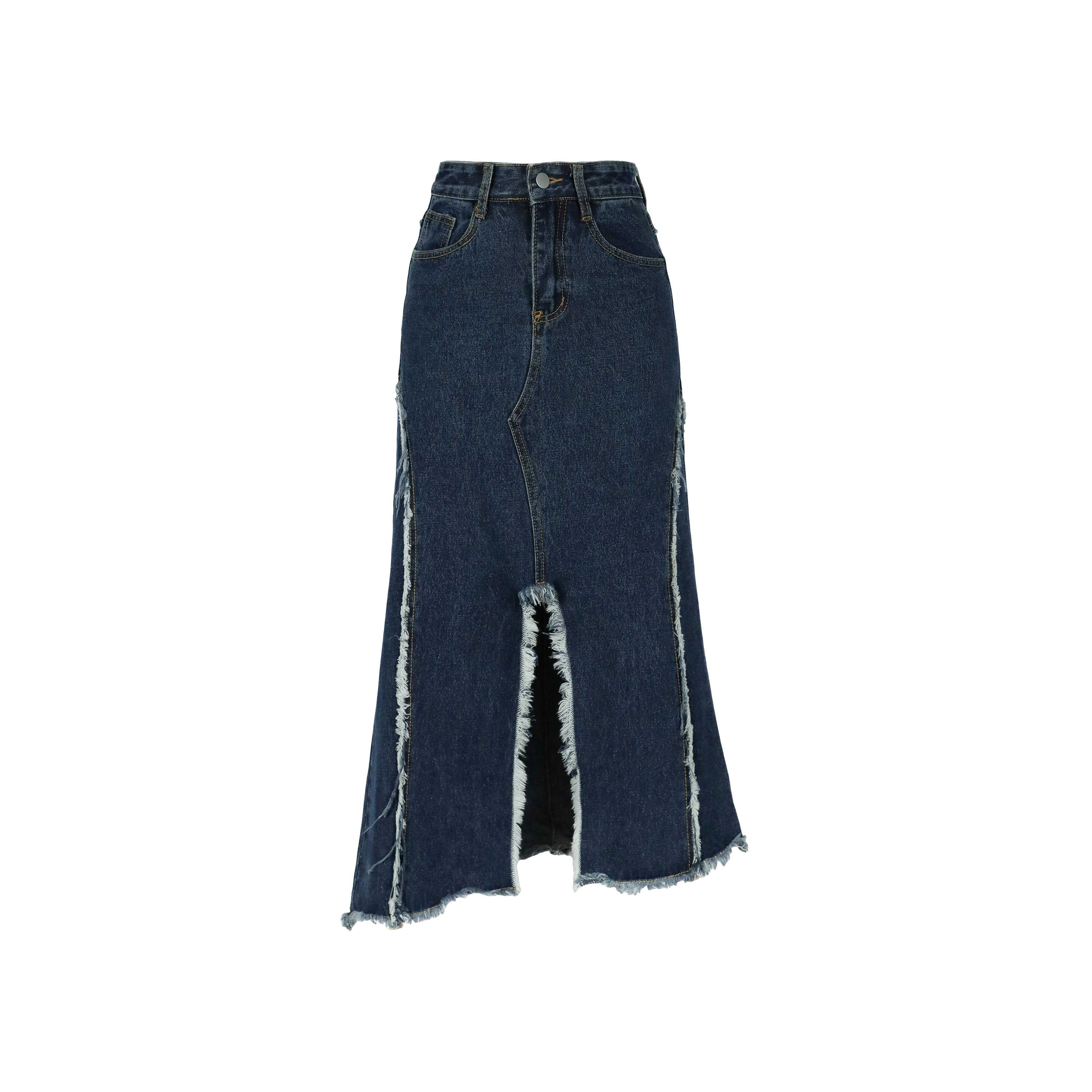 SHU DENIM PATCHWORK LONG SKIRT BLUE JEANS - FWAB8319-BL95