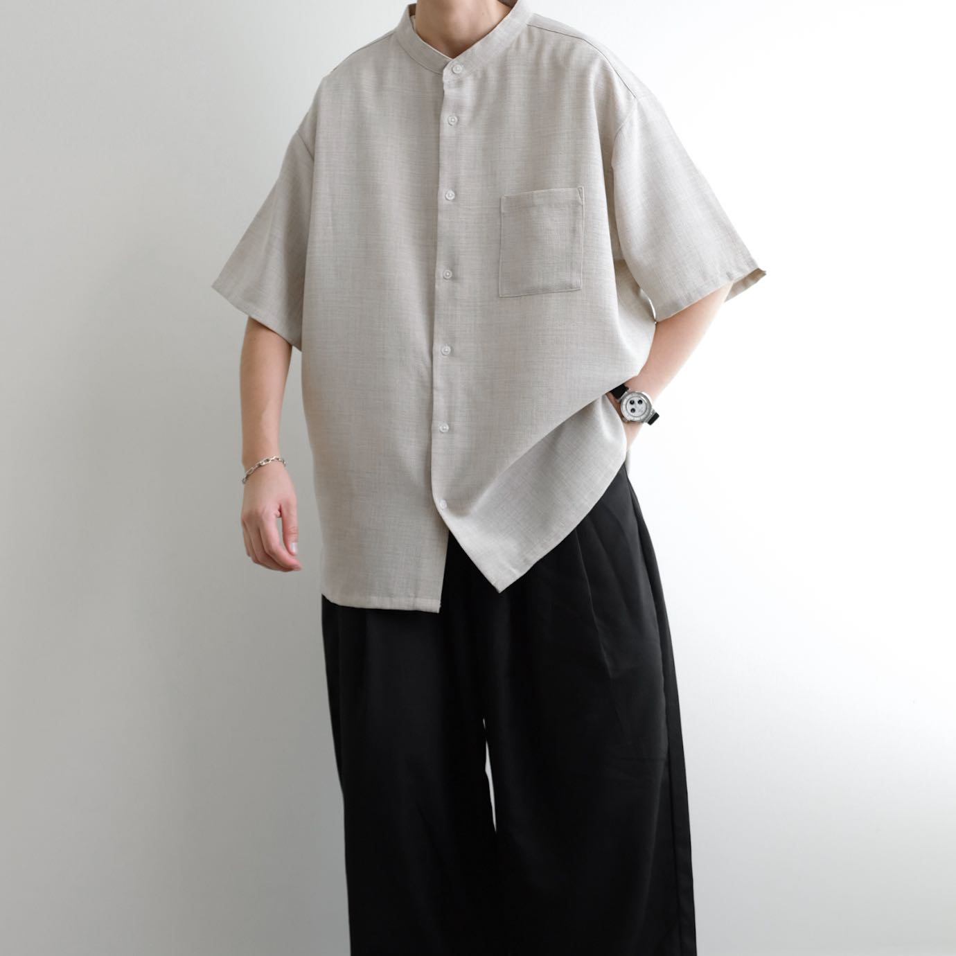 The Shop TK Mandarin Collar Oversized Cotton Shirts 
