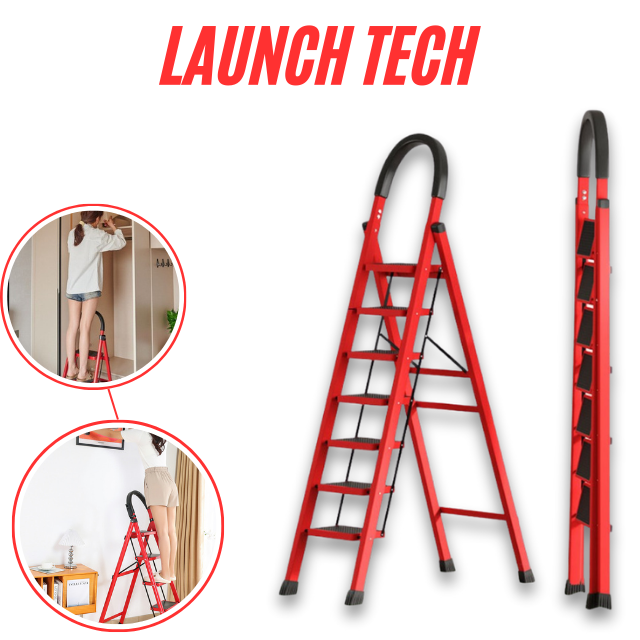 บันไดพับได้ 7ชั้น บันไดอเนกประสงค์ โครงเหล็ก สูง 180cm รับน้ำหนัก 100-150kg Folding Ladder สีแดง-ดำ