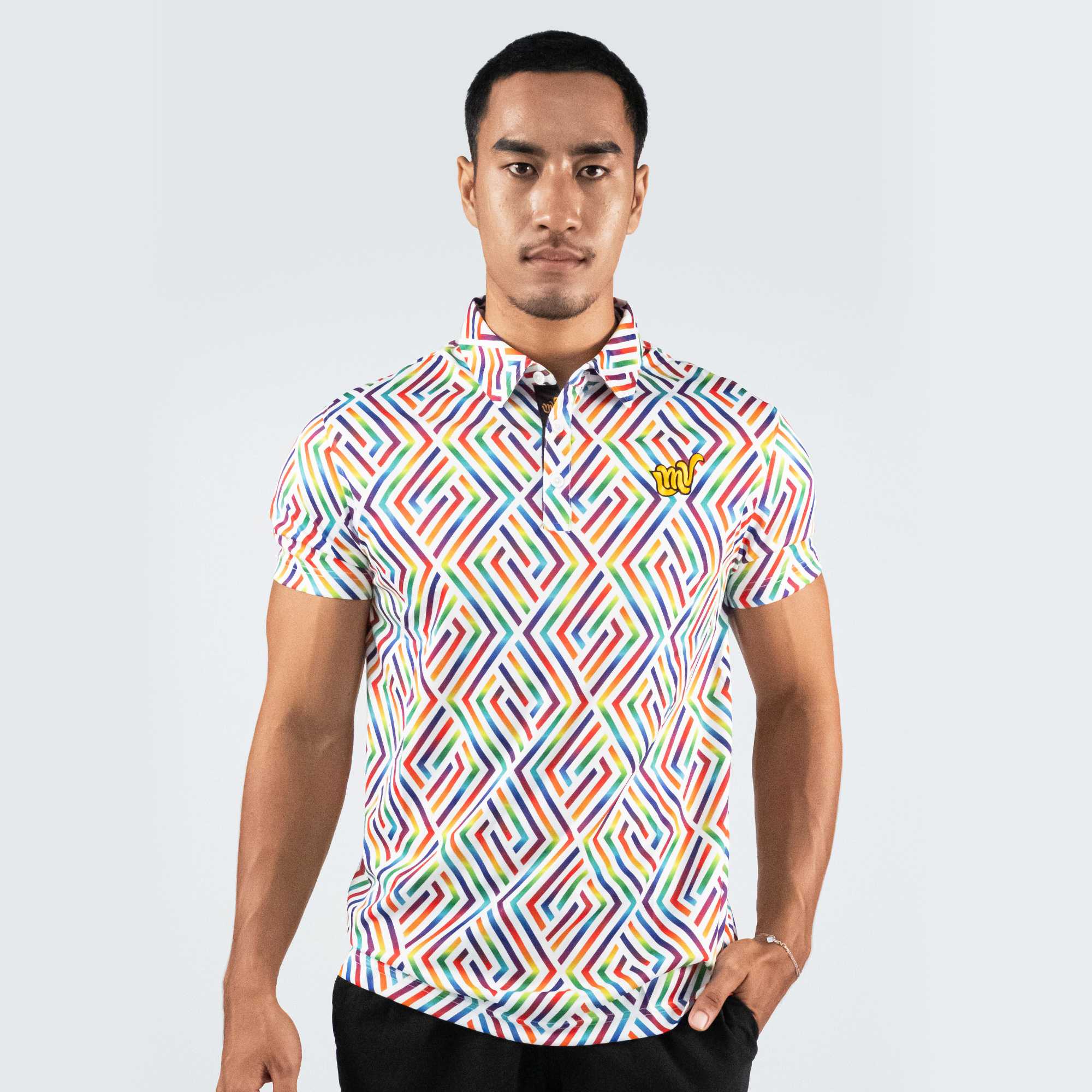 เสื้อโปโลกอล์ฟ LMV 🌈 DIAMOND IVORY | ลายเพชรเรนโบว์สุดจี๊ด ใส่แล้วไม่ธรรมดา!
