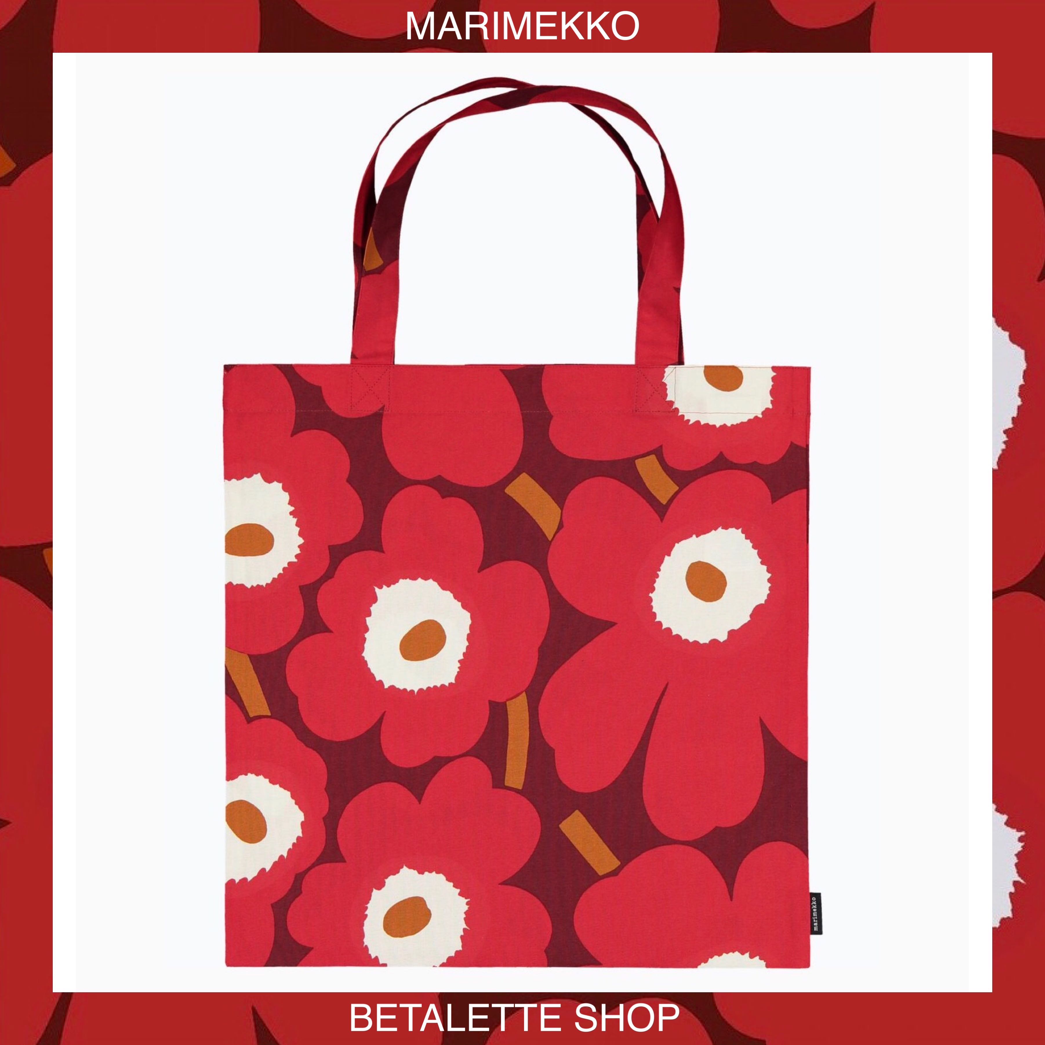 พร้อมส่ง !!🎄 Marimekko Unikko Tote Bag Winter 2020 ดอกสีแดงพื้นแดง 🎄