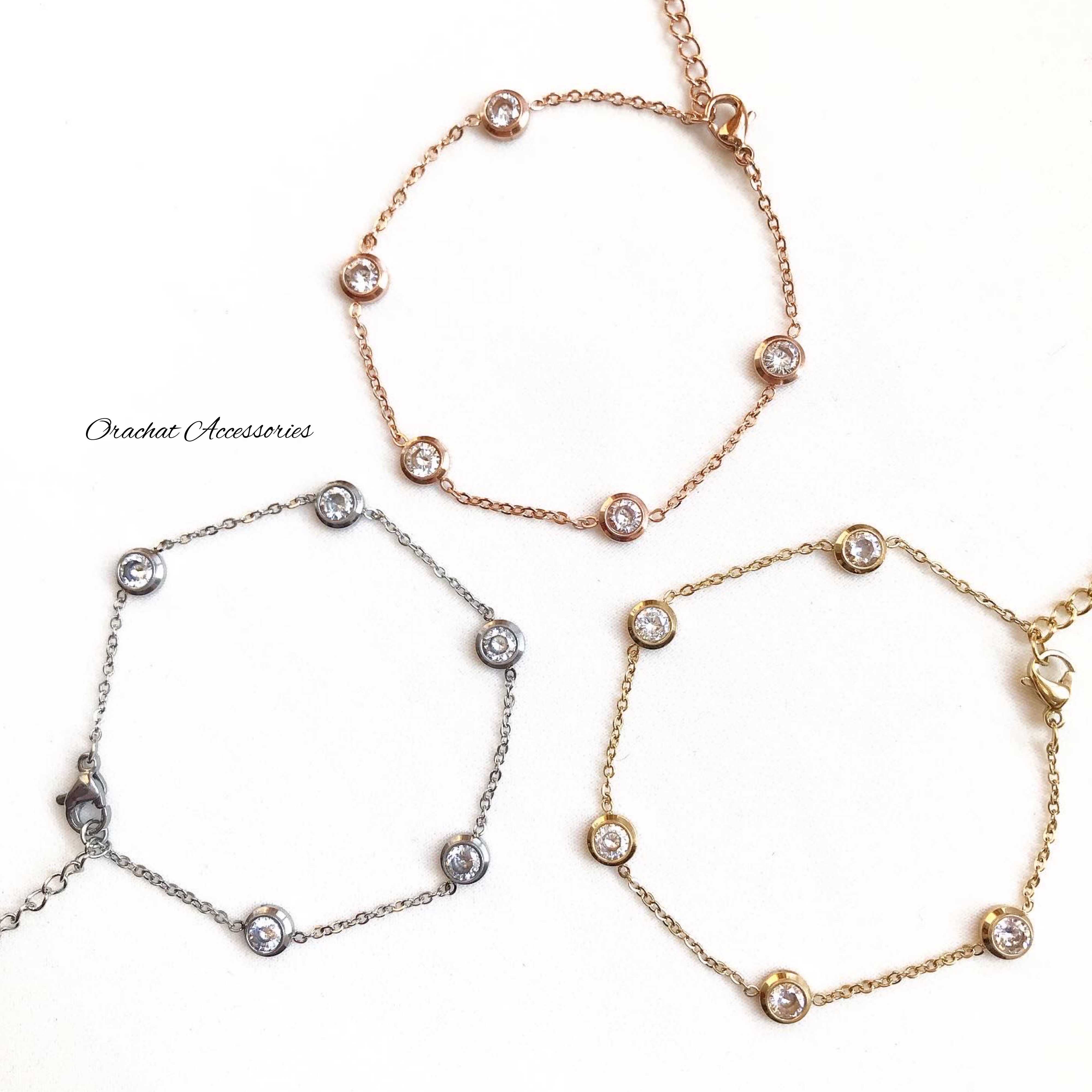 (ส่งฟรี ) Shira  14k bracelet. (ข้อมือชุบ 14k สแตนเลส สวย ทน เงา โดนน้ำหอมได้ เพชร CZ)