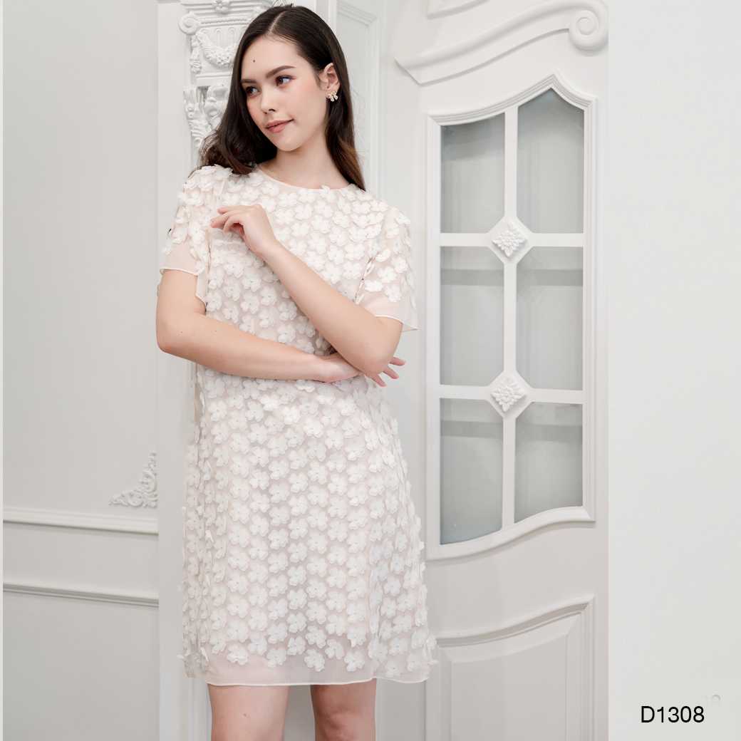 D1308-ชีฟองเอ็มบรอยดี้-ครีม