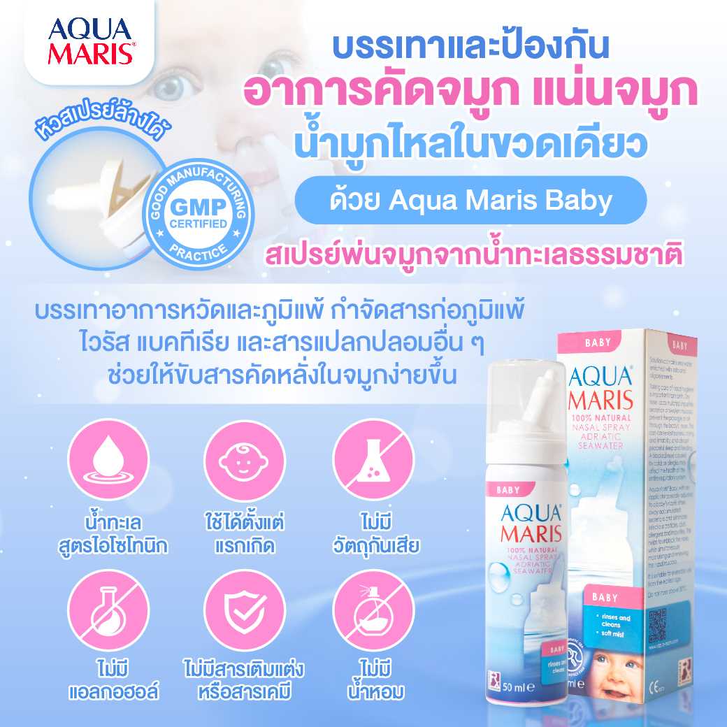 (ใช้ได้ตั้งแต่แรกเกิด) Aqua Maris Baby  สเปรย์พ่นจมูกสำหรับทารก ลดน้ำมูก ล้างจมูก หายใจโล่ง