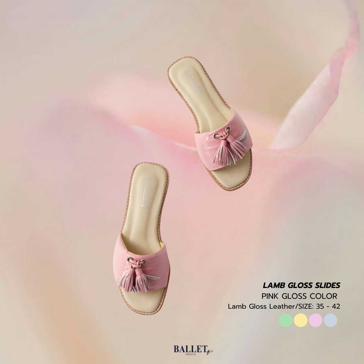 D437 - รองเท้าแตะหนังแกะแก้ว สี Pink Gloss🍧