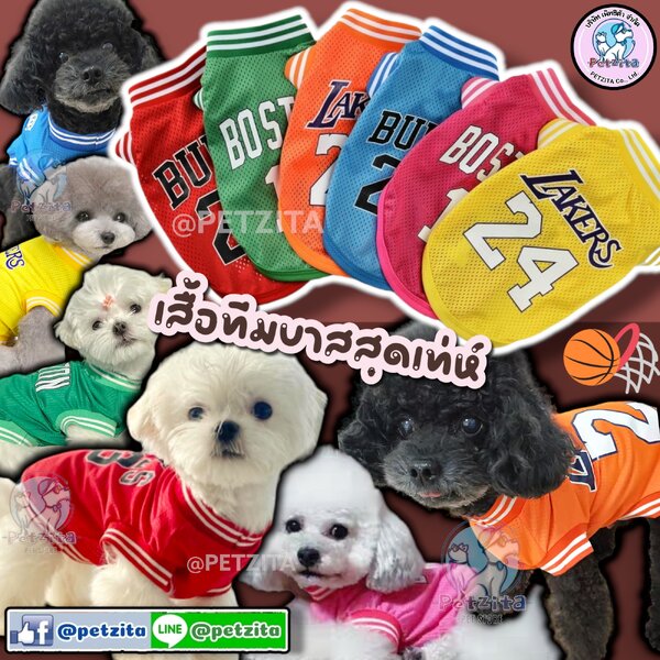 🇹🇭พร้อมส่ง🇹🇭 เสื้อลายทีมบาสผ้ารูตาข่าย 6 สี ใส่สบายเวอร์ for pet สุนัข หมา แมว