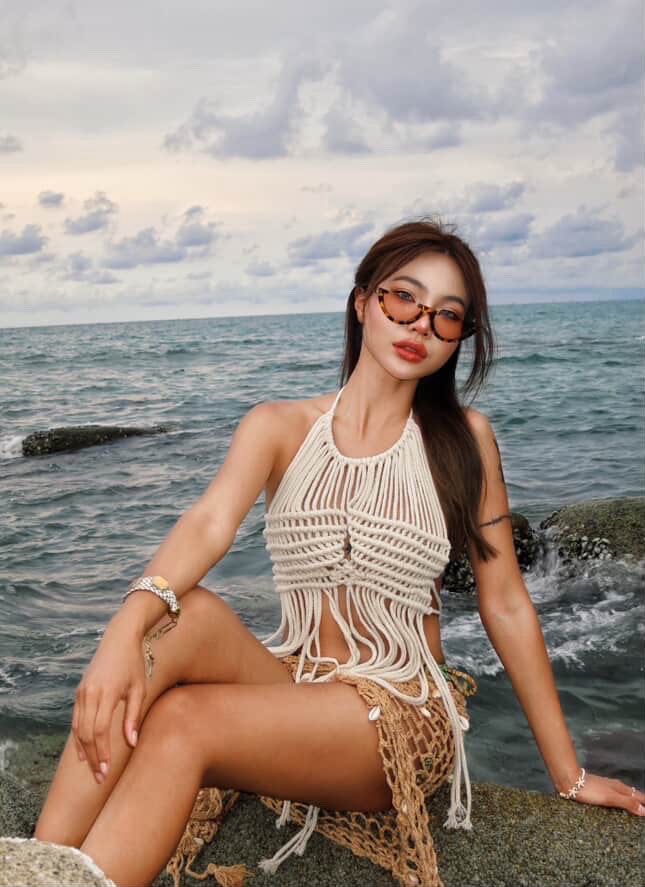 M314 : Bali Macramé Fringe Top