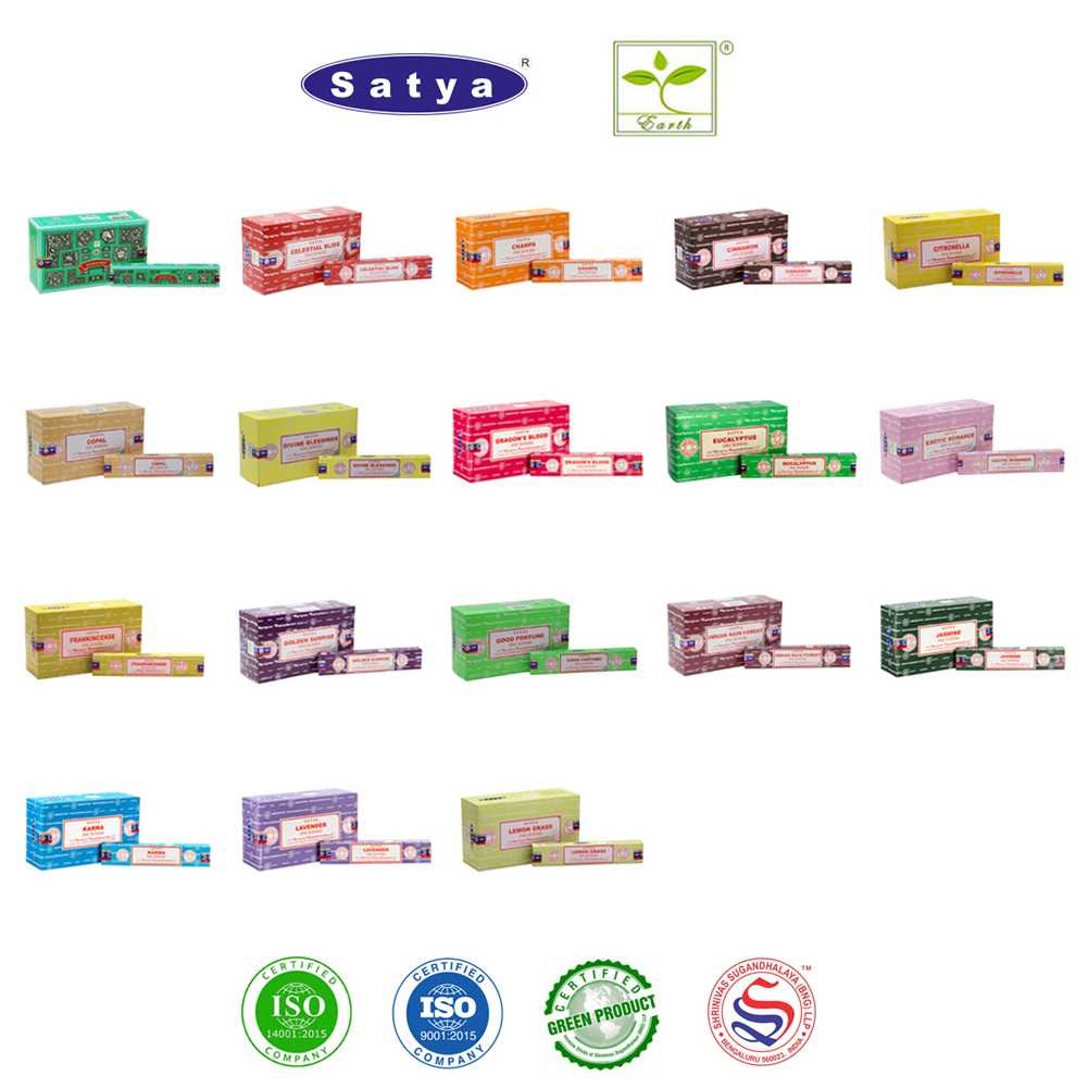 Satya ธูปอินเดีย เกรดพรีเมียม 19 กลิ่น ธูป Organic ขายดีที่สุดในโลก แพคเล็ก กล่องใหญ่