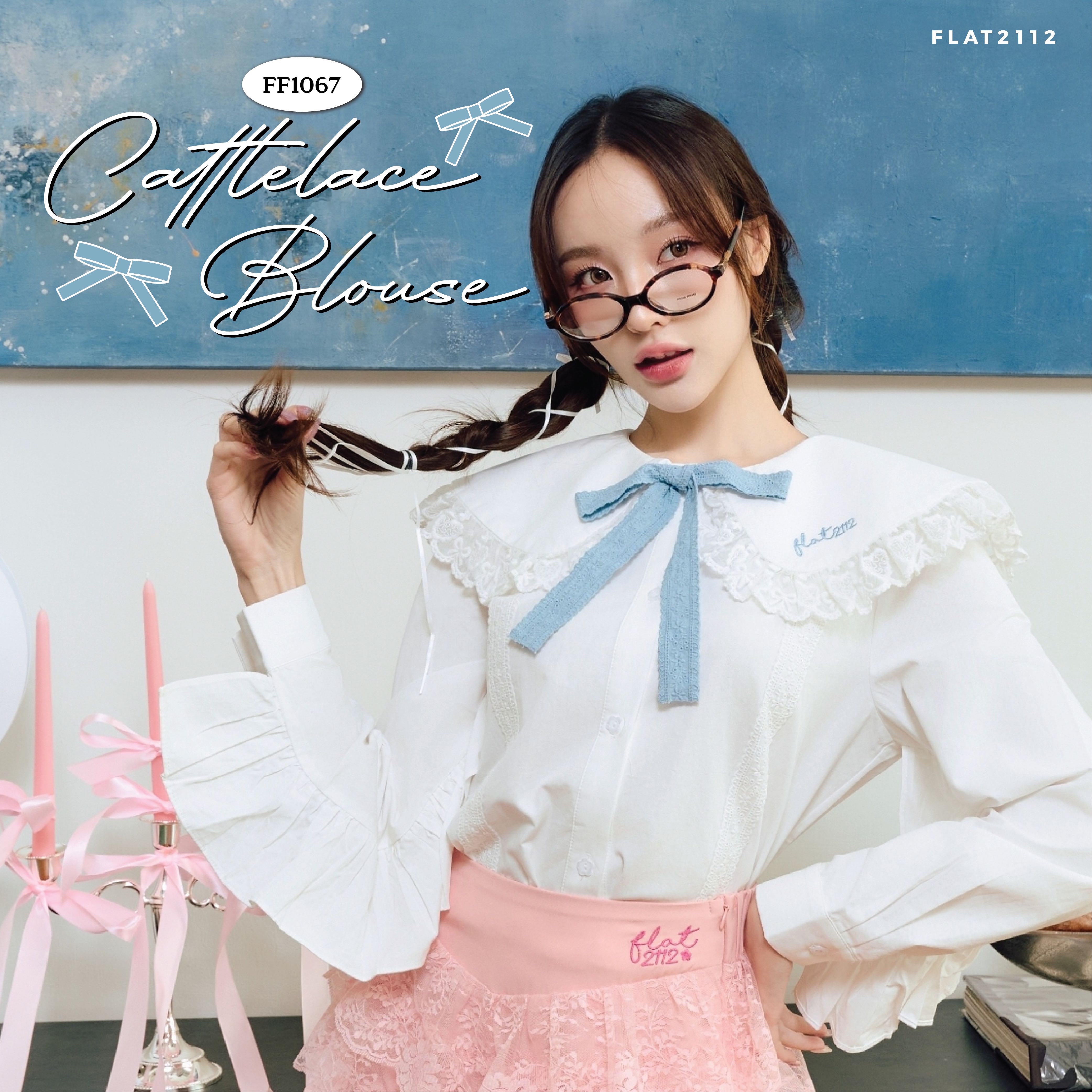 FLAT2112 FF1067 : CATTLELACE BLOUSE  เสื้อคอปก เเขนยาว ชุดผู้หญิง แฟชั่น ผู้หญิง