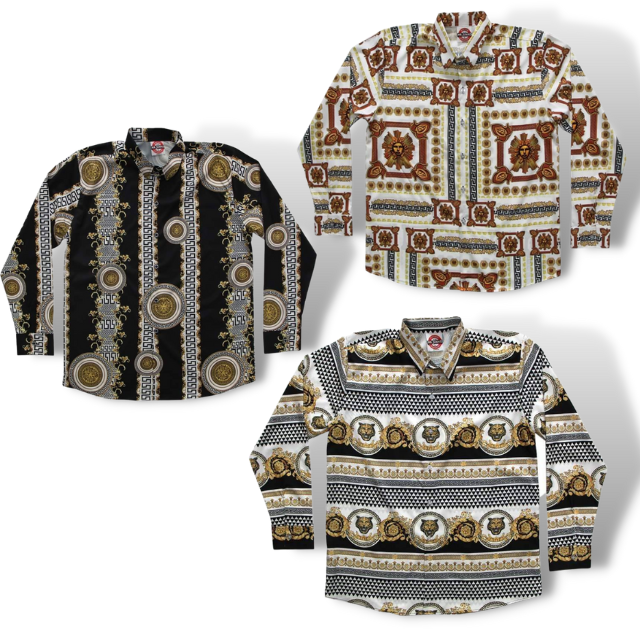 เสื้อเชิ้ตแขนยาวปกเชิ้ตลายแฟชั่น ผ้าPremium Grade ต่อลายเป๊ะพิมพ์เต็มหน้าหลัง ส่งฟรี