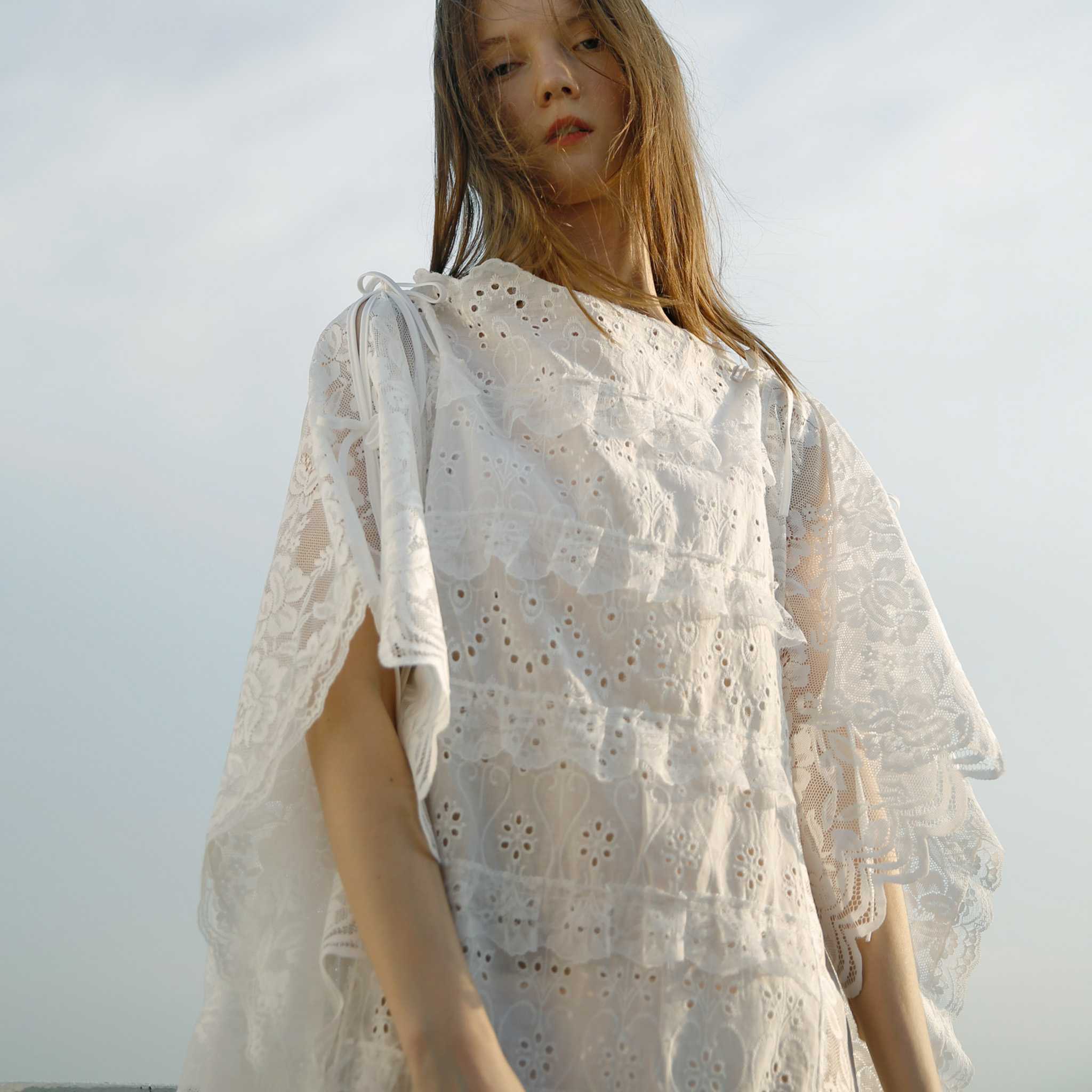 Rotsaniyom White Lace Kaftan Dress