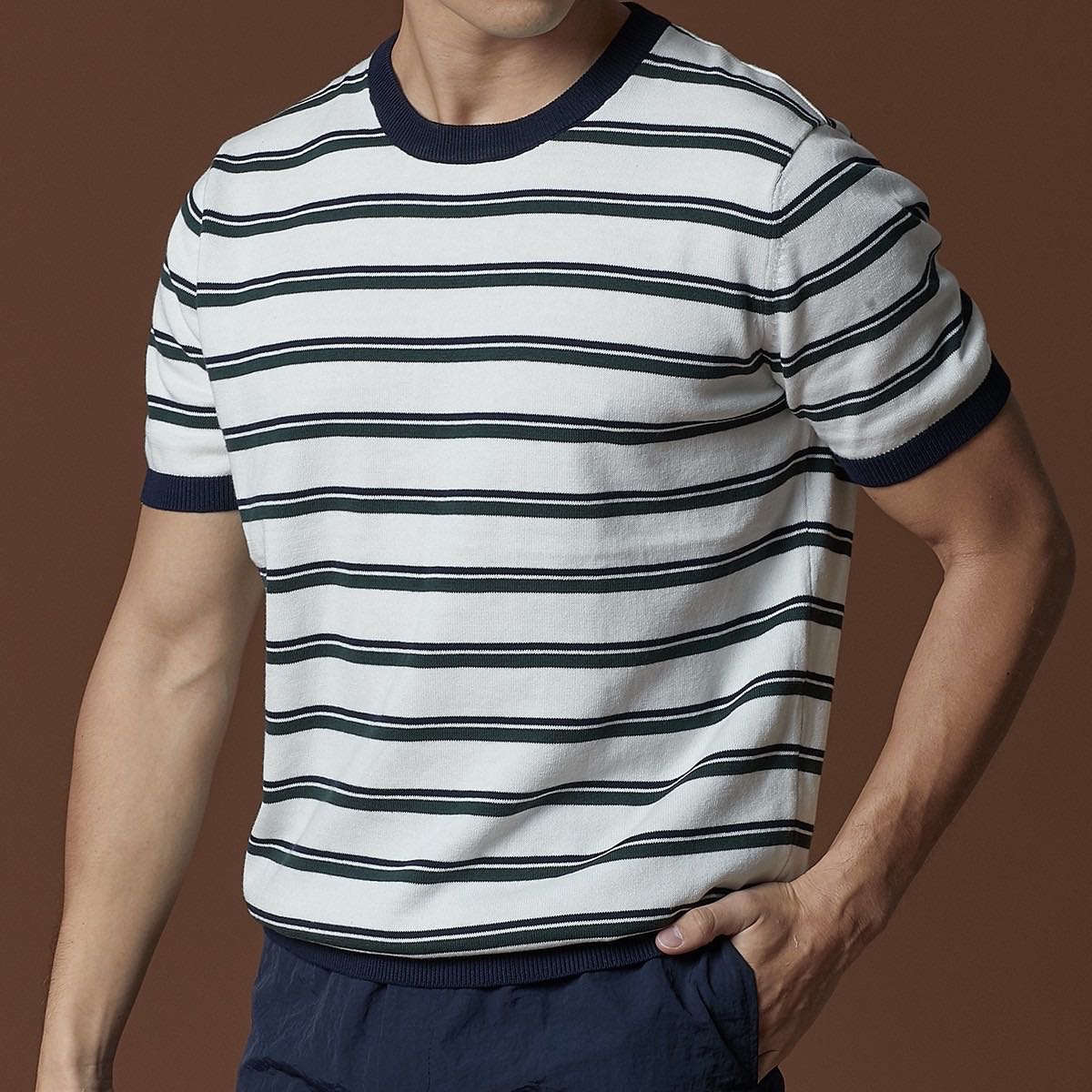 URBAN STRIPED KNIT TEE - WHITE 