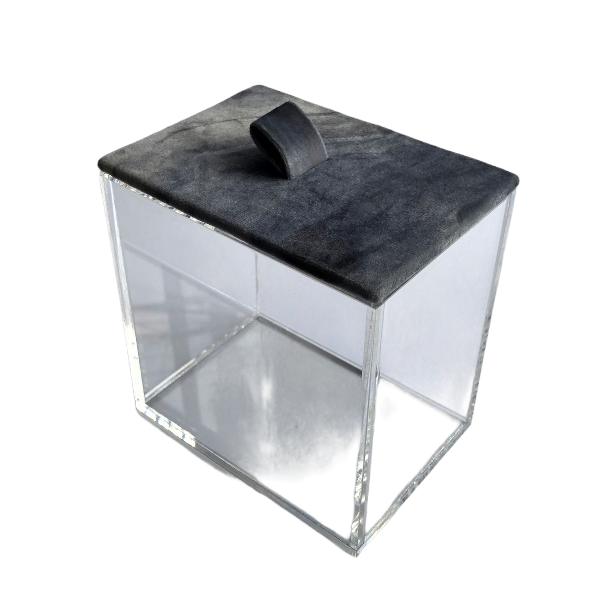 Box, Acrylic, Velvet Fabric, Gray, L