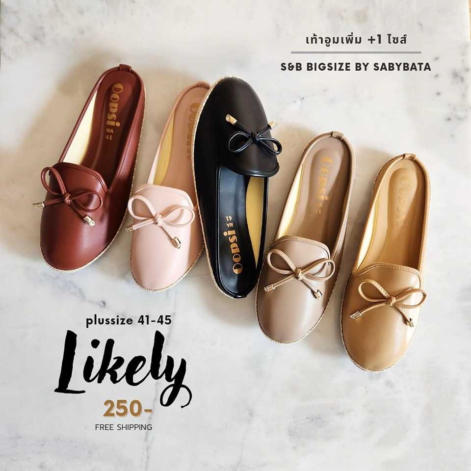 รองเท้าไซส์ใหญ่ 41-45 สลิปเปอร์ แต่งโบว์ รองเท้าน่ารักๆ ส้นแบน เปิดส้น bigsize plussize Likely