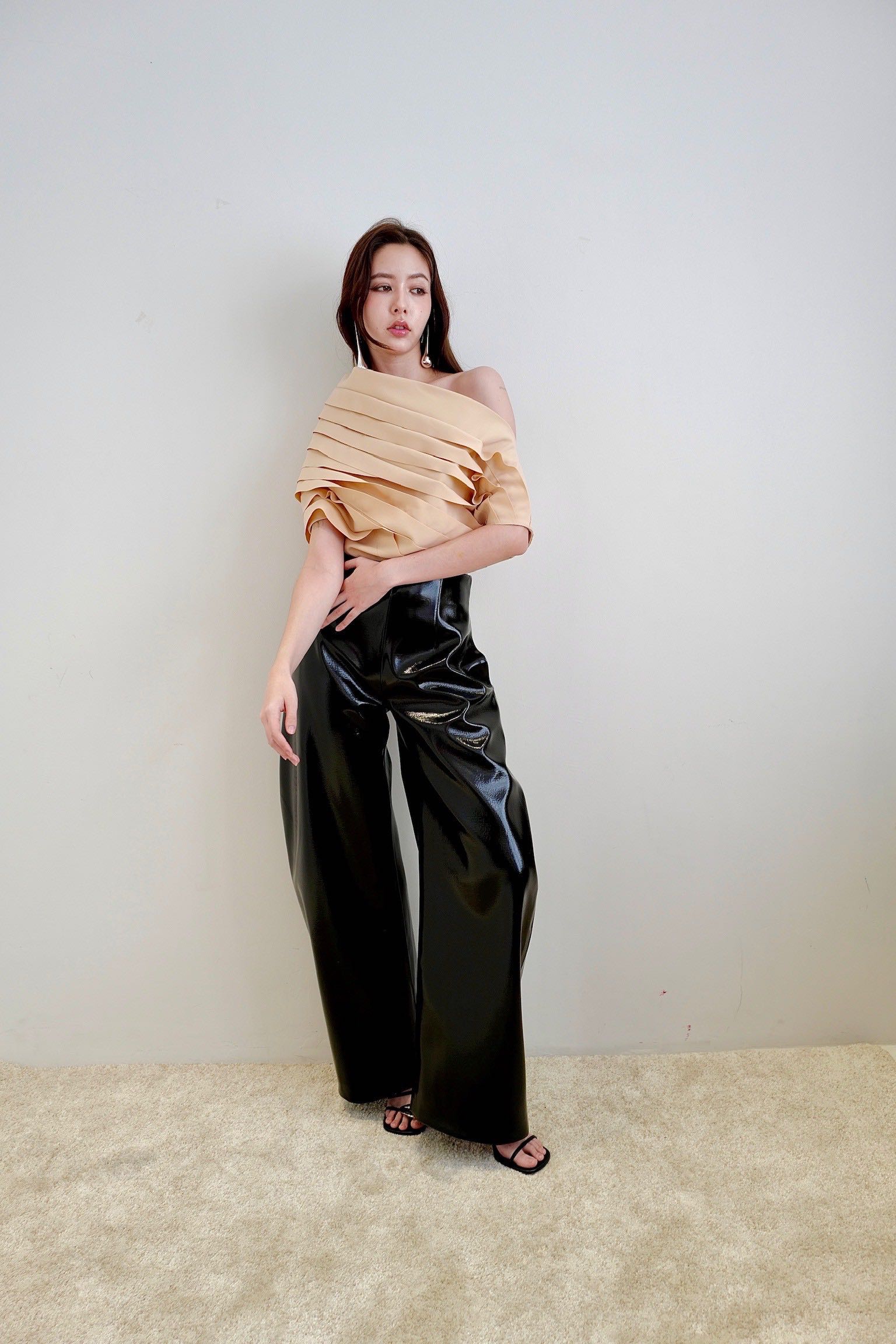A.W.A.K.E. MODE FAUX CROC ROUNDED PANT - BLACK