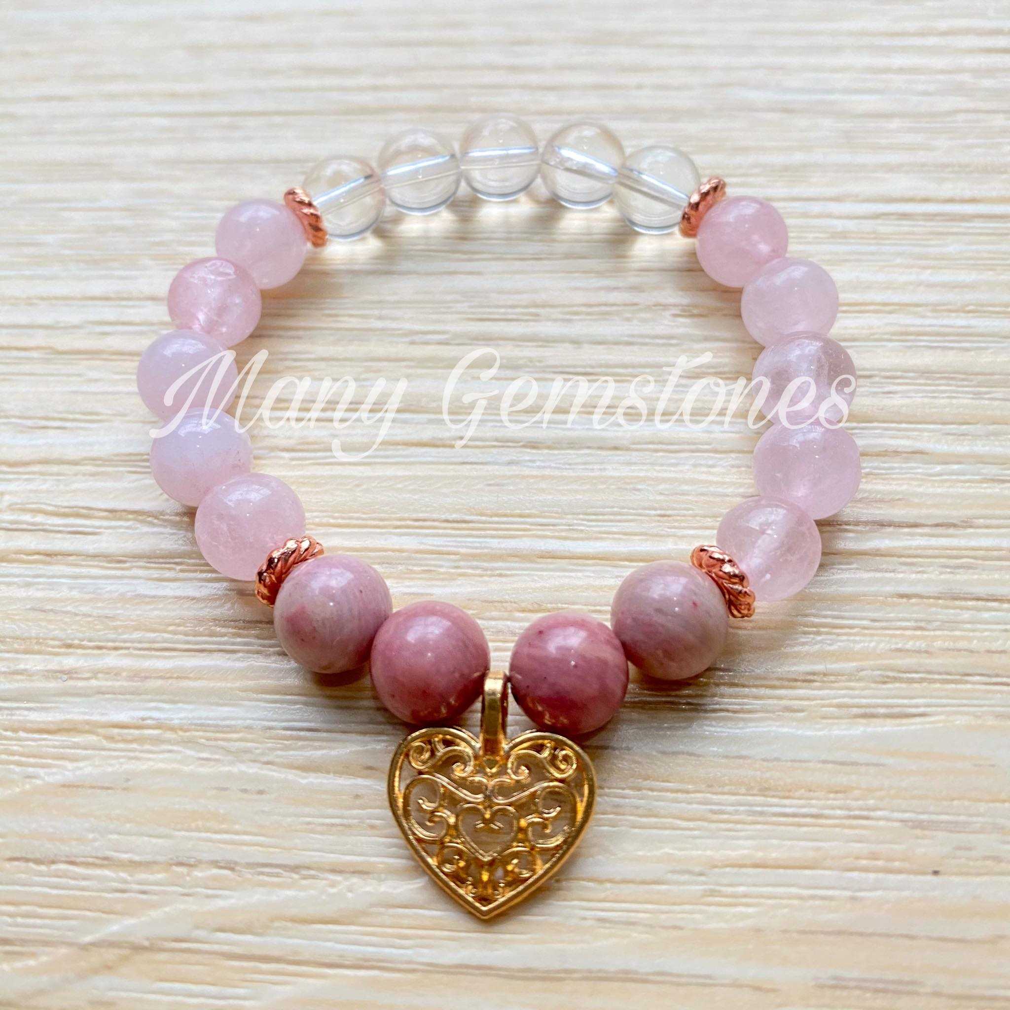 กำไลหินมงคล สร้อยข้อมือหินมงคล Quarts + Rose Quarts + Rhodonite