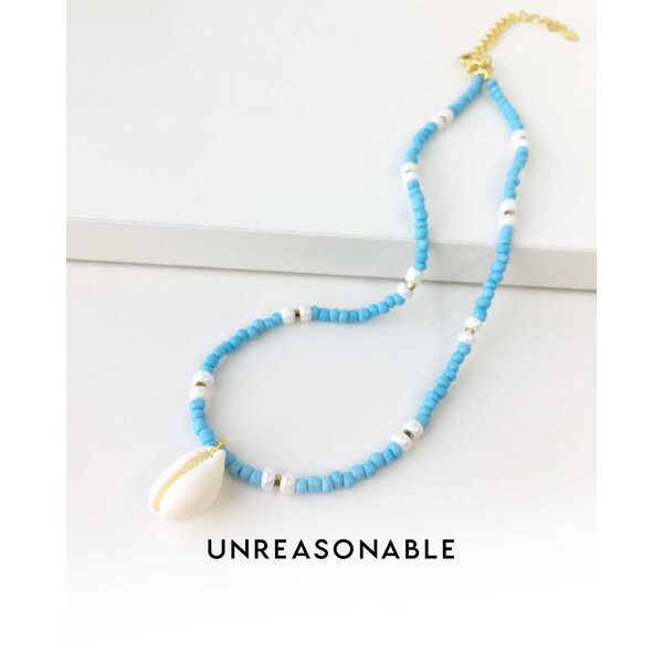 สร้อยคอลูกปัด จี้เปลือกหอย สีฟ้า UA0767-01 Unreasonable Accessories