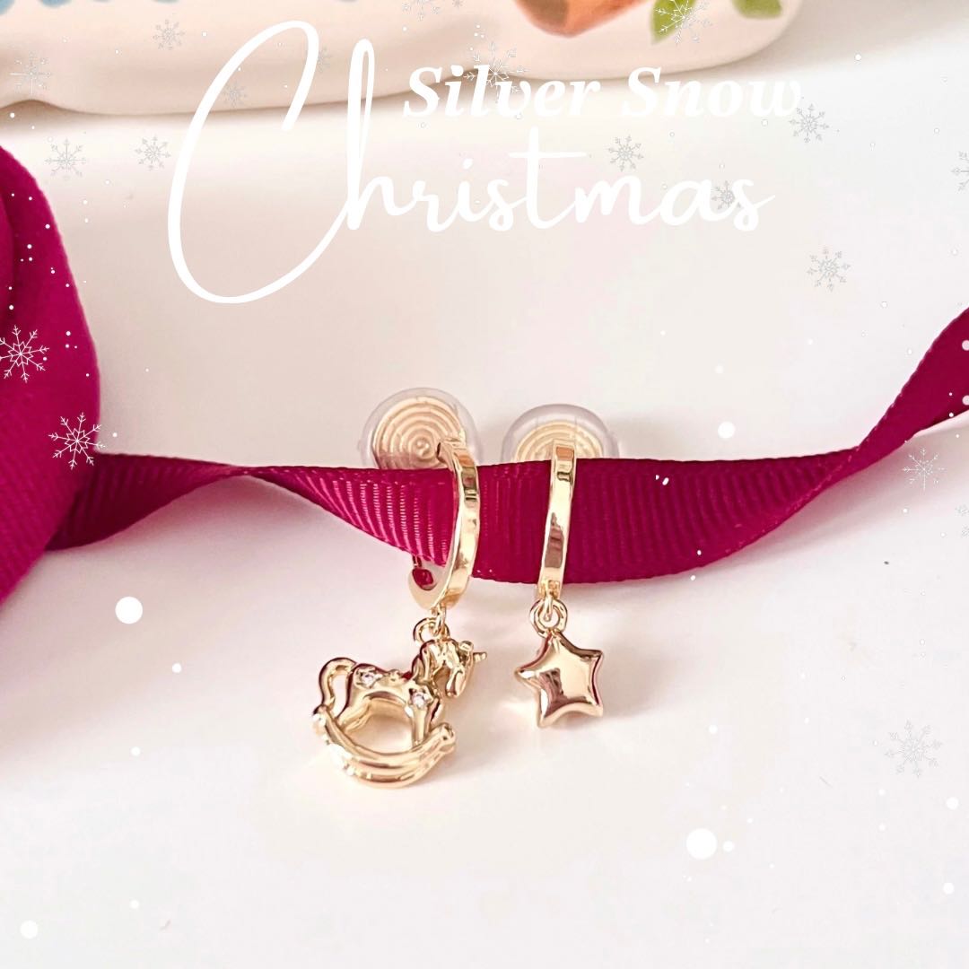 XMAS ห่วงทองจี้ม้าหมุน+ดาวทอง แป้นขดลวด