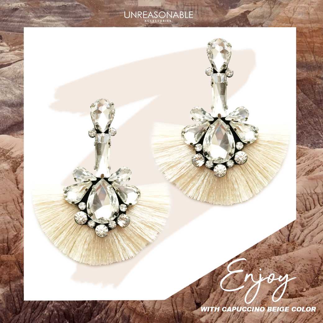 ต่างหูพู่ UA0363-03 #Beige #Nude #Tassel #Earrings