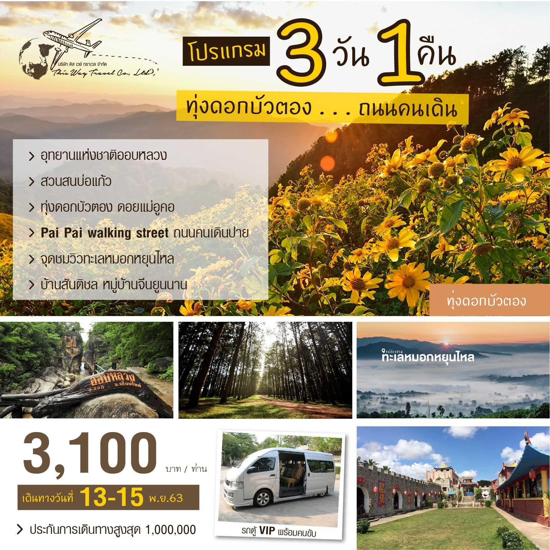 โปรแกรม3วัน1คืน ทุ่งดอกบัวตอง ถนนคนเดินปาย
