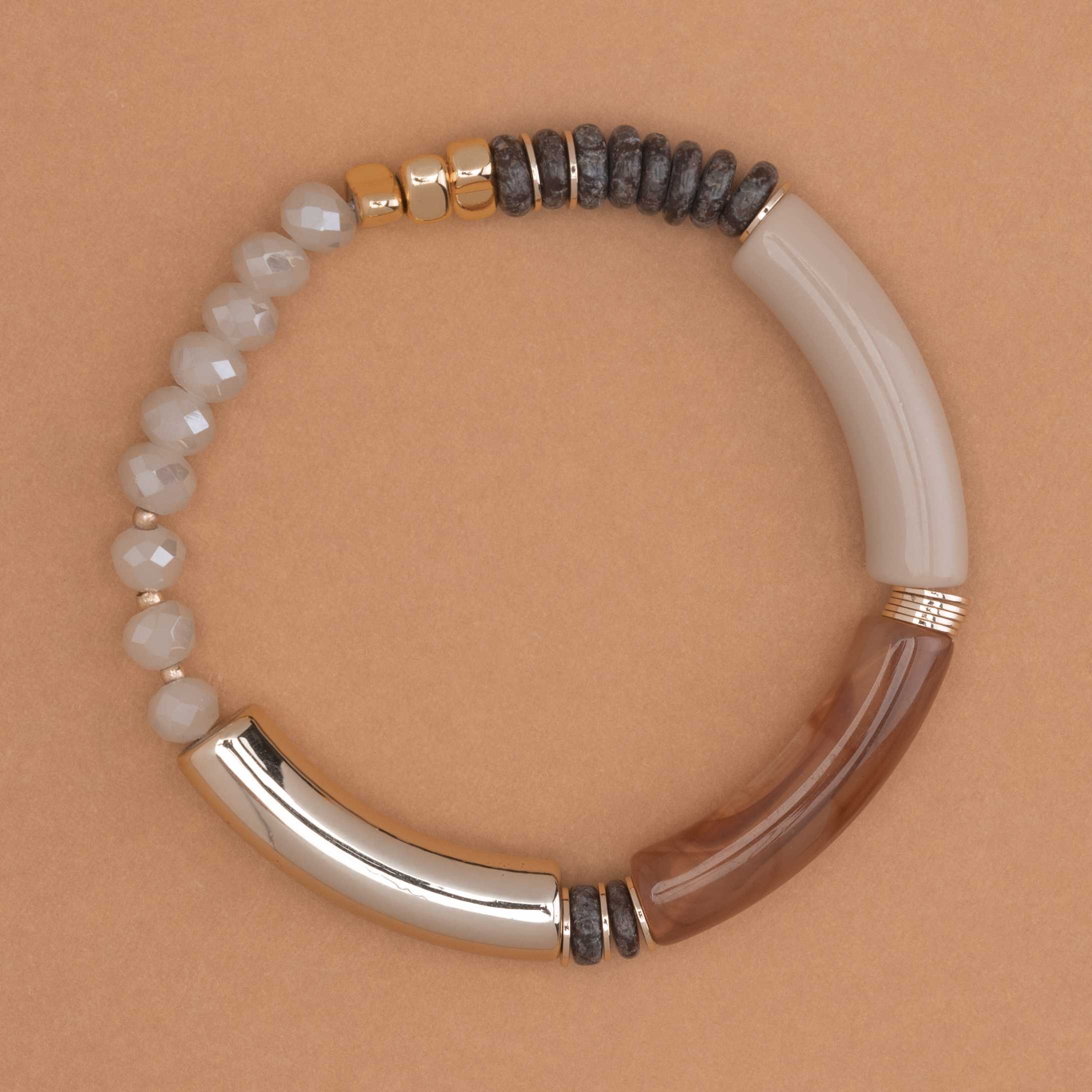 TAUPE DISC STRETCHY BRACELET