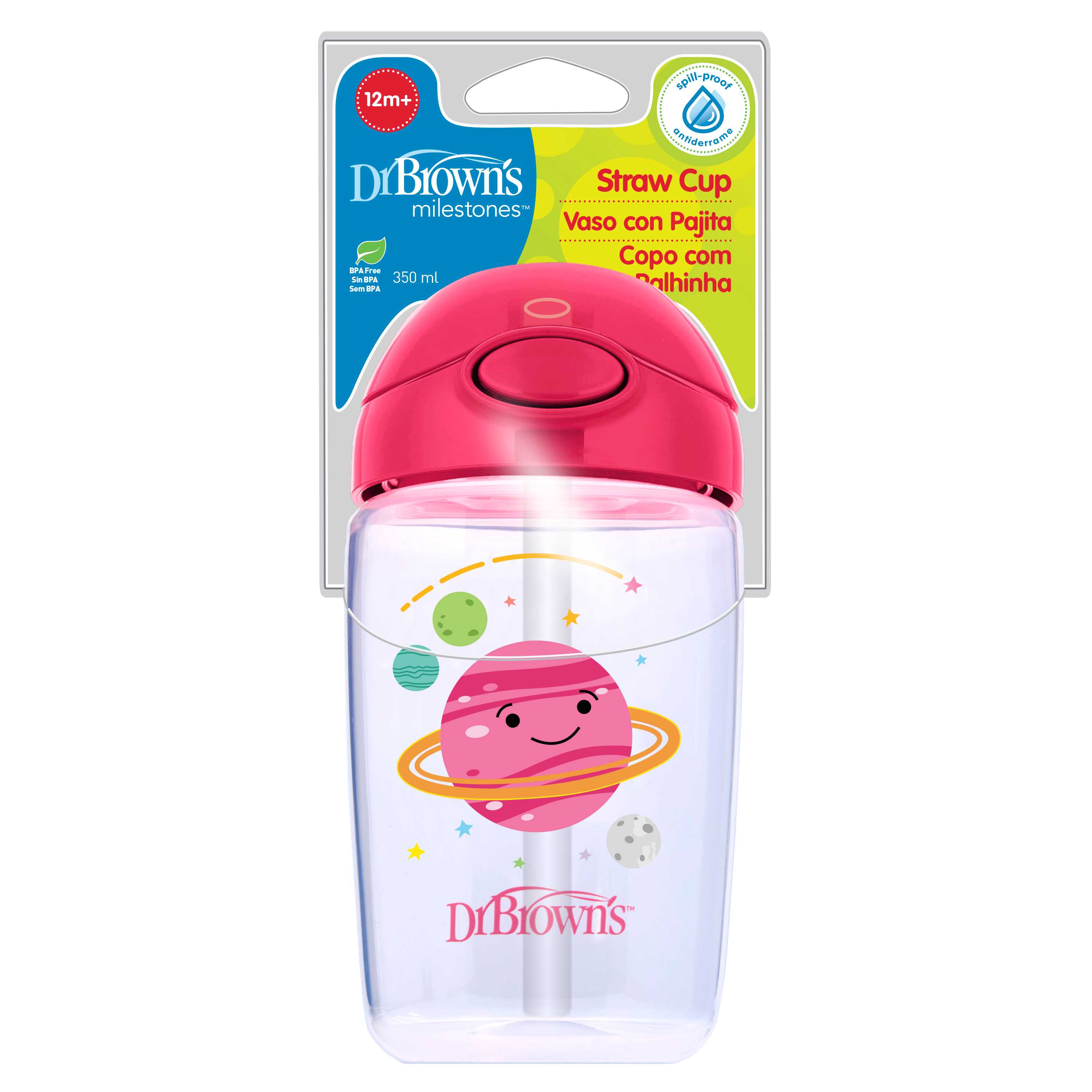 #ขวดหัดดื่ม Dr.Brown's : DRBTC21014 12 oz / 350 ml Straw Cup, Pink Planets