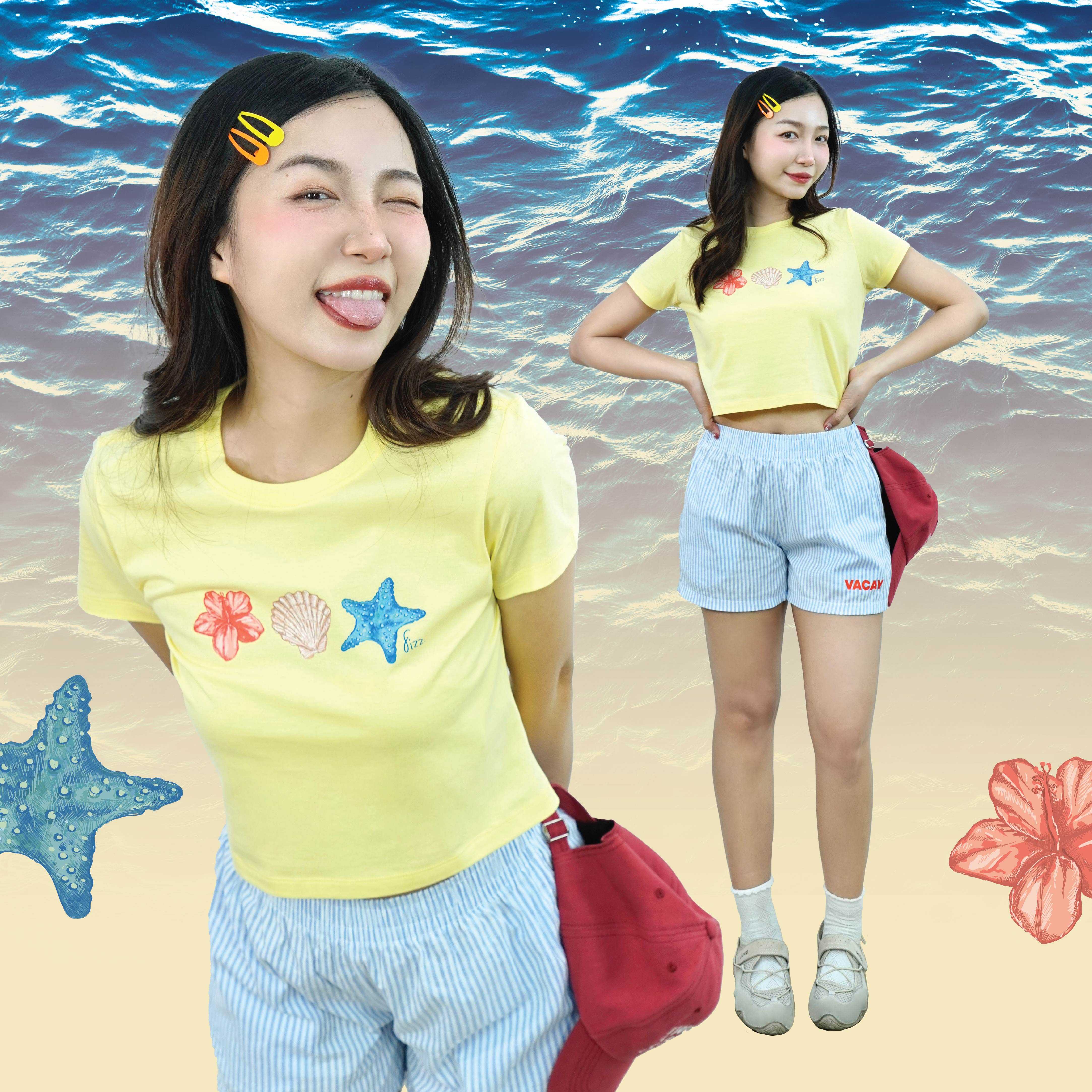 FIZZ │ เสื้อยืดเบบี้ที สีเหลือง รุ่น Summer Beach ( XS - L )