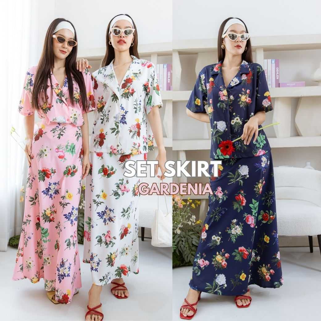 Set Satin Gardenia ชุดเซตเสื้อเชิ้ต&กระโปรงยาวผ้าซาติน ( ขายเเยกชิ้น )