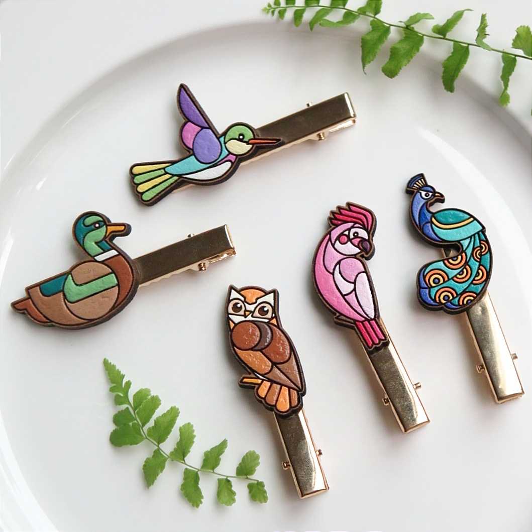Wooden hairclip  bird collection