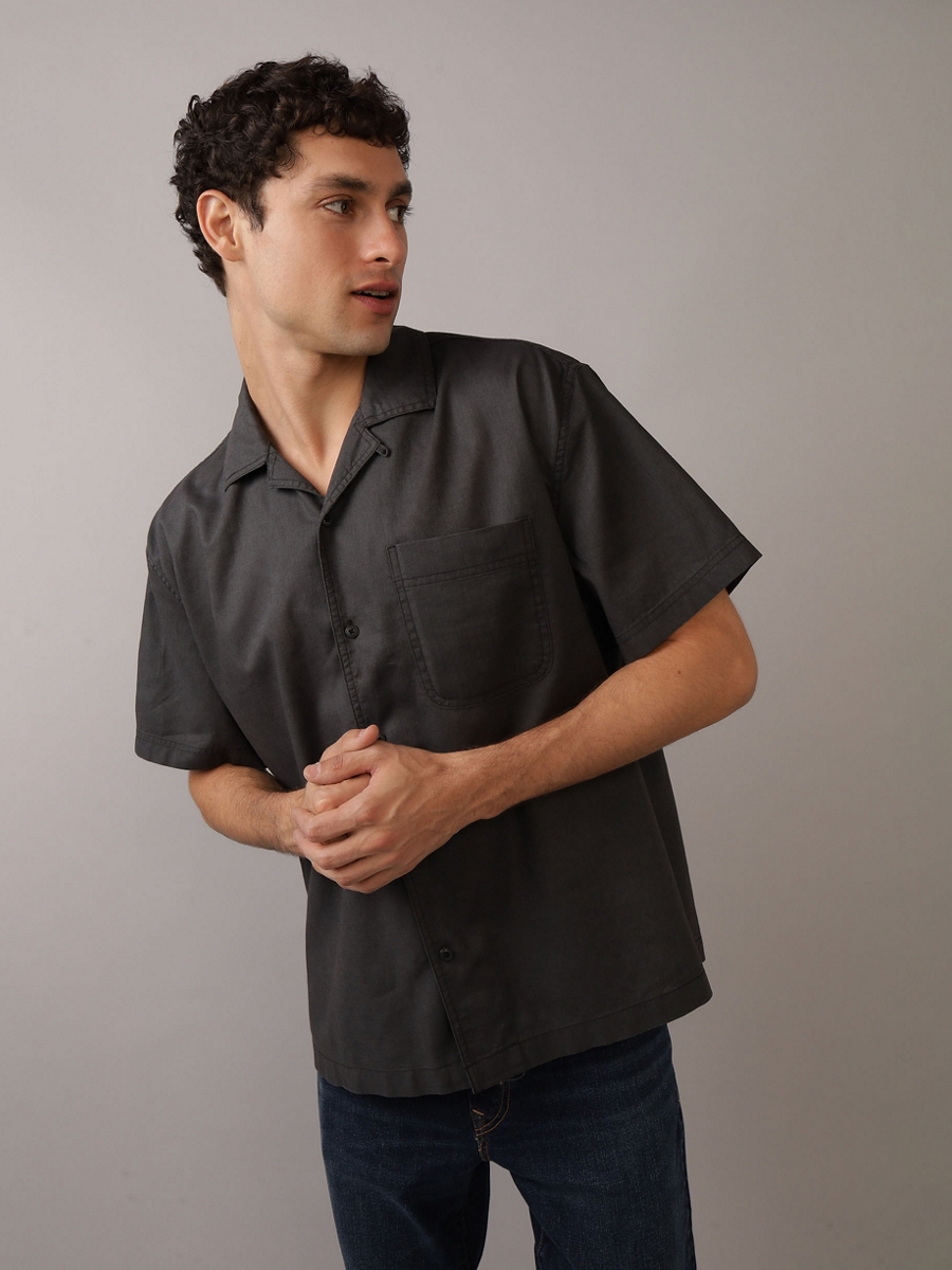 เสื้อเชิ้ต ผู้ชาย SS OVERSIZED CAMP COLLAR CURTIS LINEN SHIRT ( 015-2640-014 )